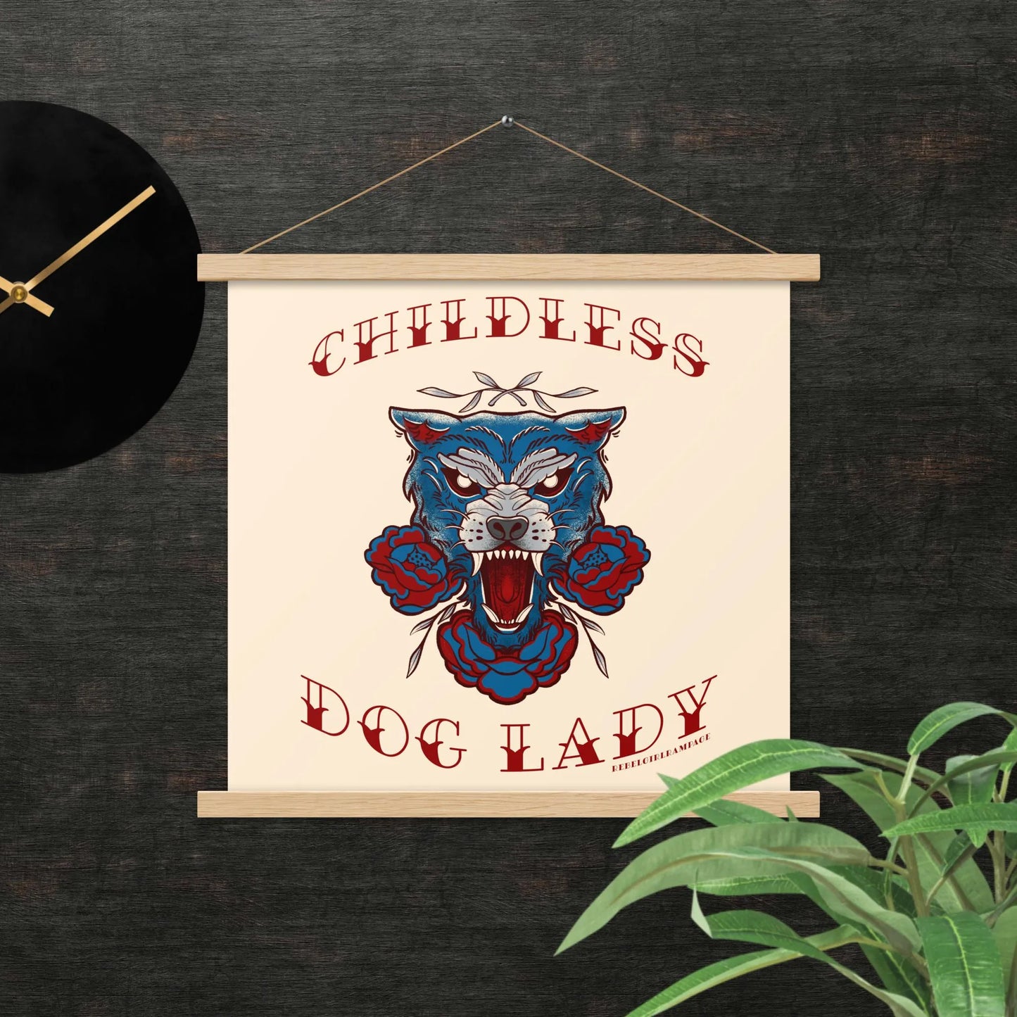 Childless Dog Lady Poster with Hanger, Rebel Girl Rampage, Posters, Prints, & Visual Artwork, Pets, Designs by Lindsey