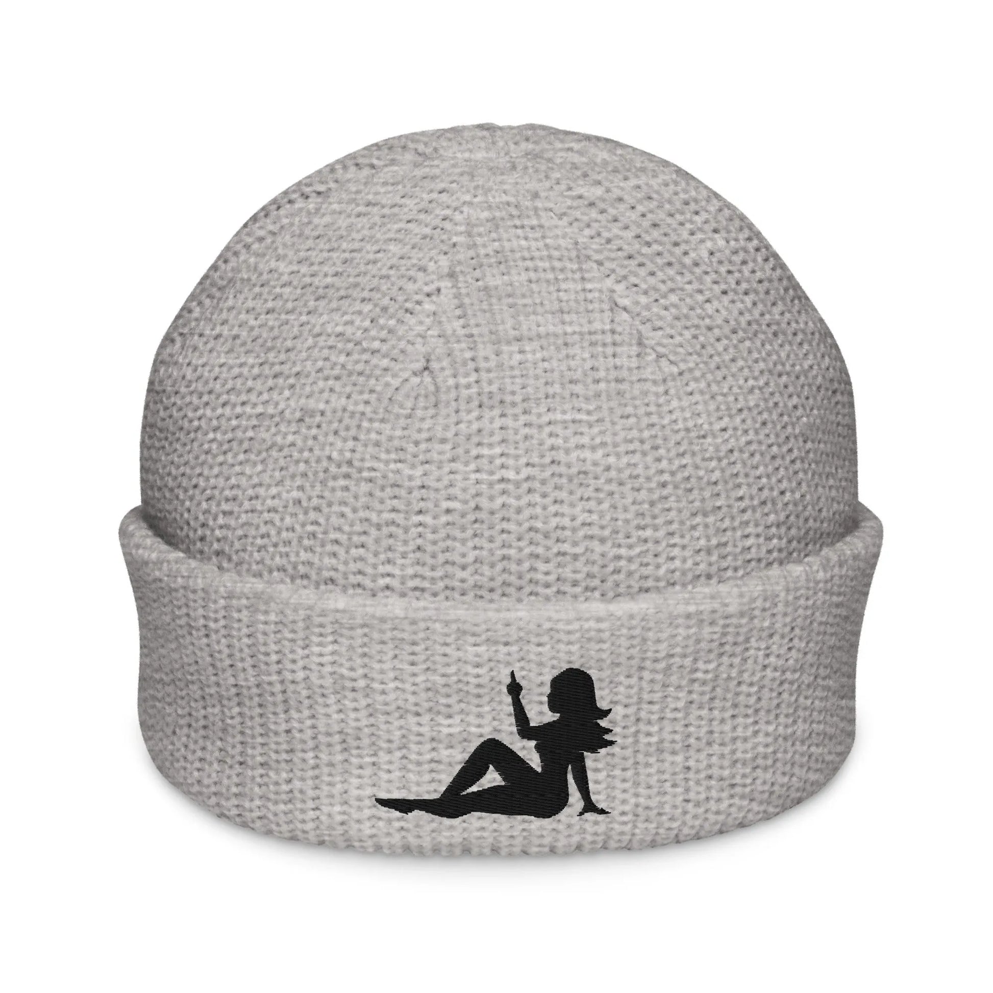 Mud Flap Chick Middle Finger Embroidered Knit Fisherman Beanie. Girl Power Winter hats by Rebel Girl Rampage