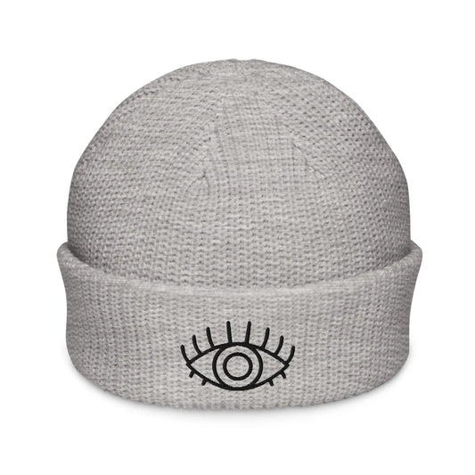 Third Eye Evil Eye Protection Embroidered Fisherman Beanie Loose Knit Winter Hat Rebel Girl Rampage