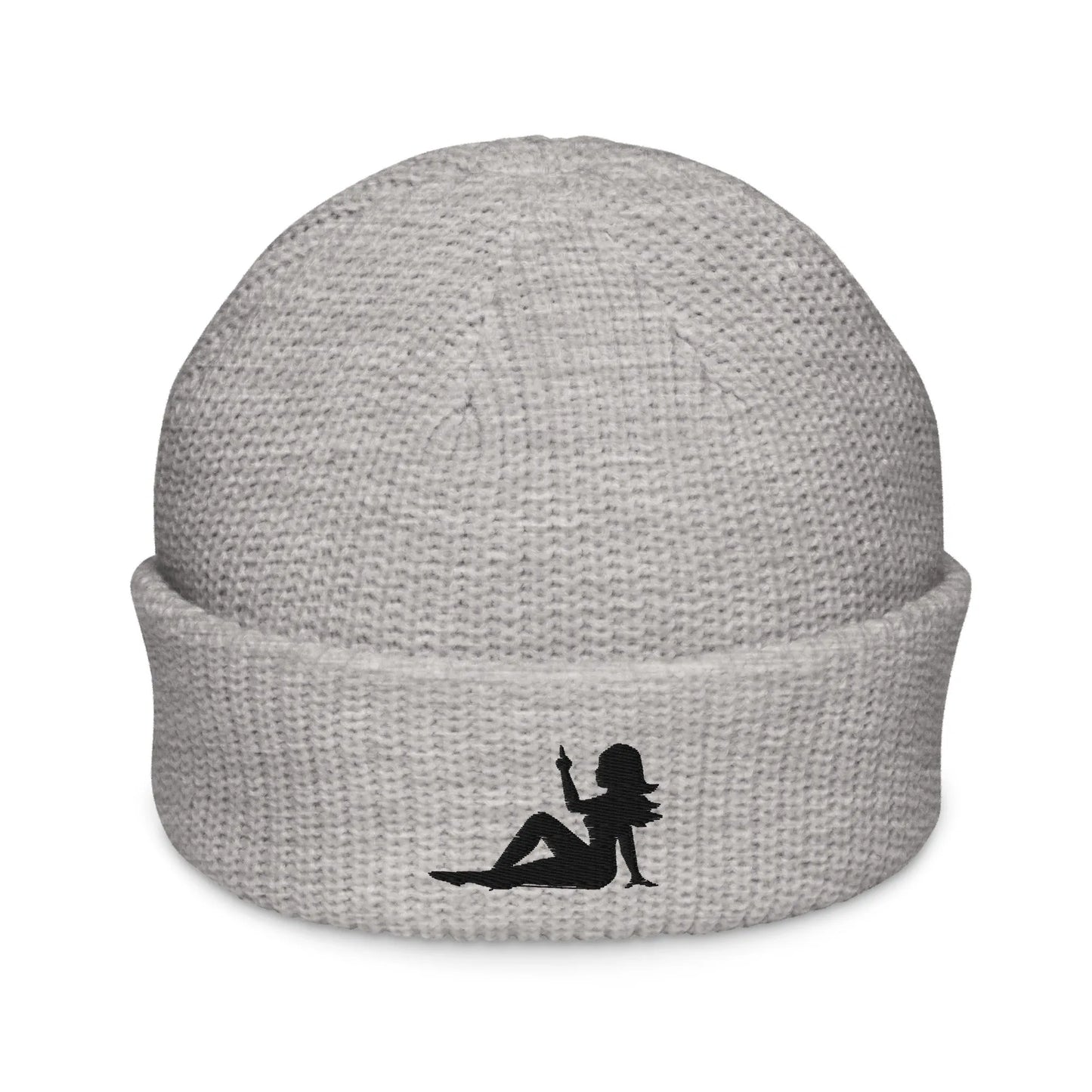 Mud Flap Chick Middle Finger Embroidered Knit Fisherman Beanie. Women empowerment feminist Winter hats by Rebel Girl Rampage