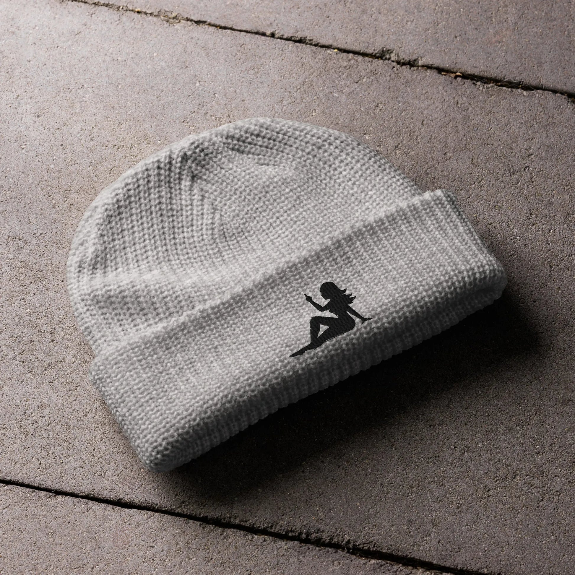 Mud Flap Chick Middle Finger Embroidered Knit Fisherman Beanie. Women empowerment feminist Winter hats by Rebel Girl Rampage