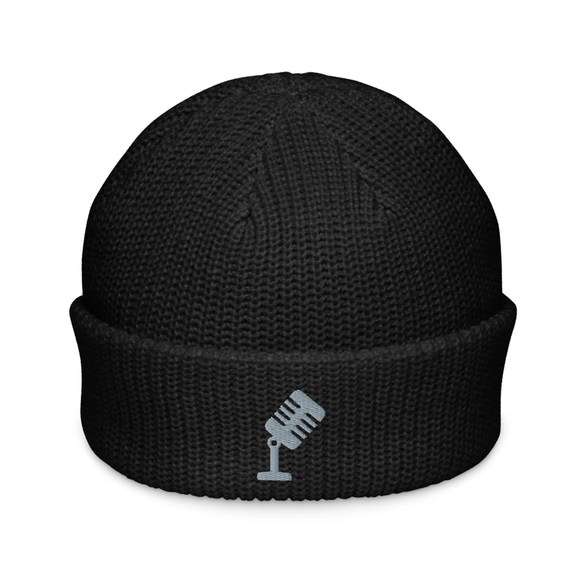 Retro Vintage Microphone Embroidered knit Fisherman Beanie winter hat by Rebel Girl Rampage