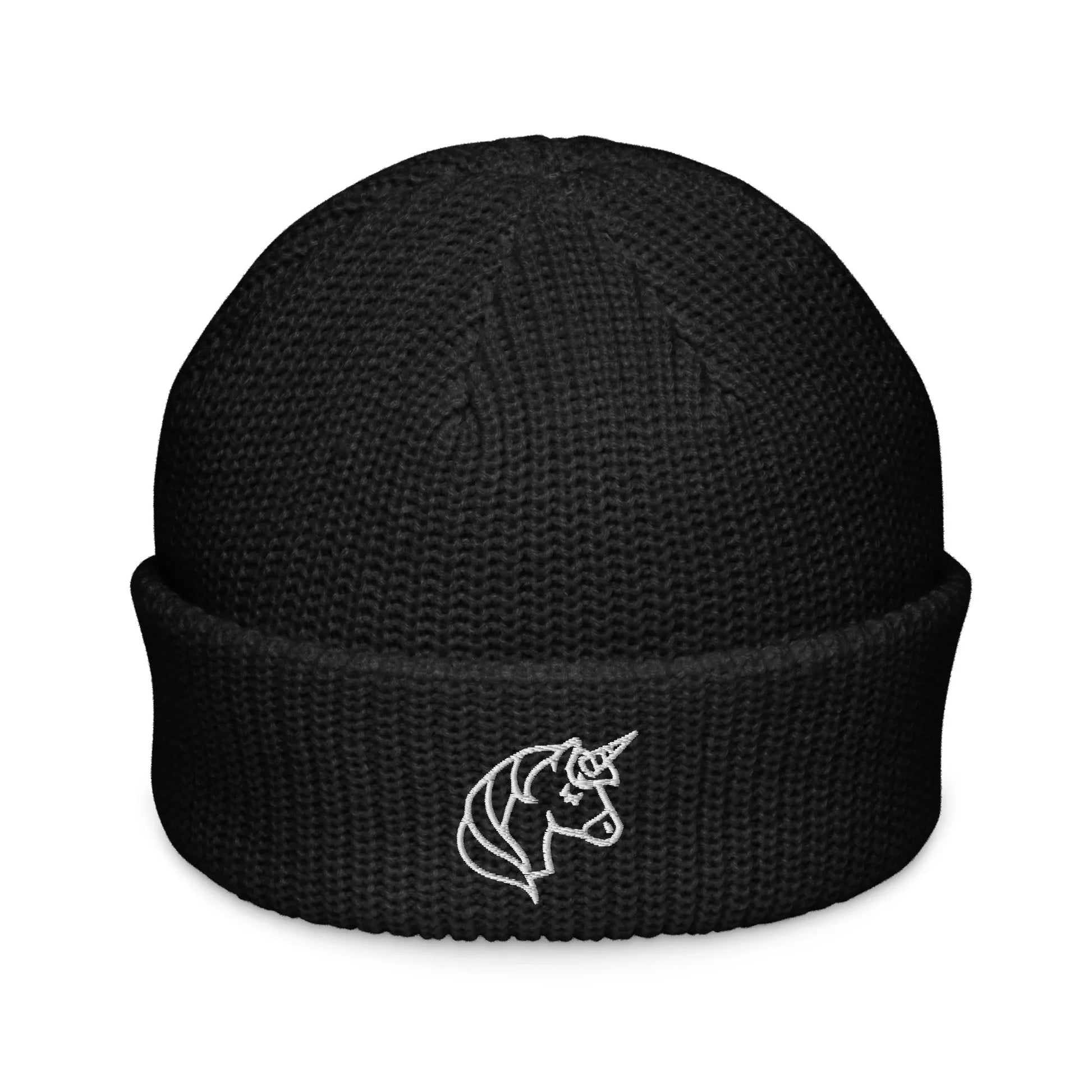 unicorn embroidered black beanie, magical, whimsical, Rebel Girl Rampage