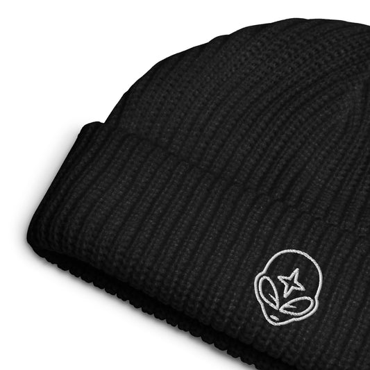 Alien Embroidered Wide Knit Fisherman Beanie, Galactic Federation UFO winter hat, Rebel Girl Rampage 