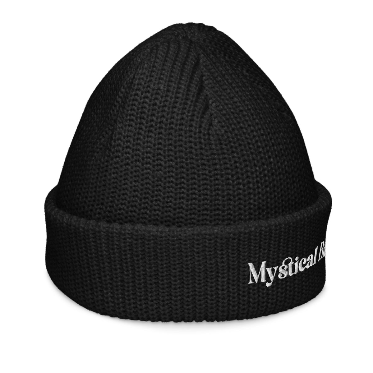 A black fisherman Beanie embroidered with the words Mystical Bitch by Rebel Girl Rampage 