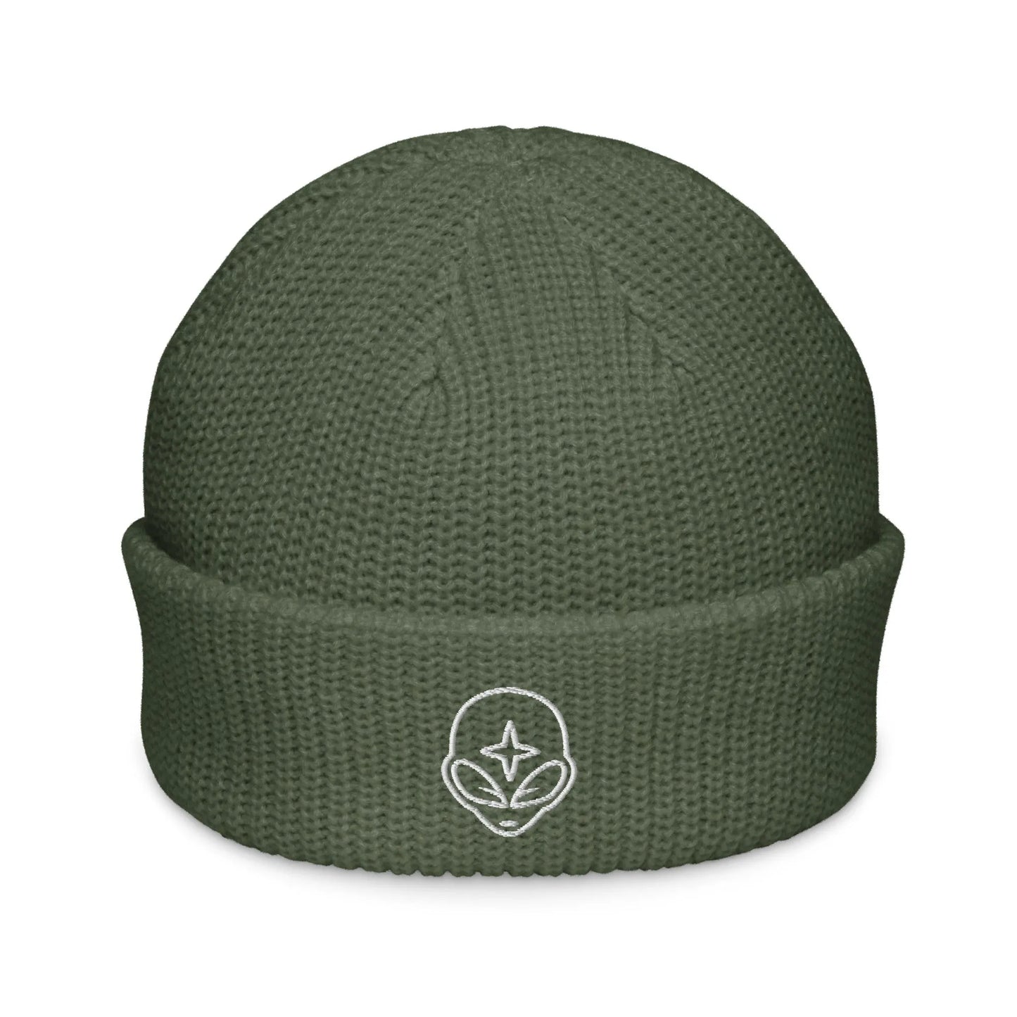 Alien Embroidered Wide Knit Fisherman Beanie, Galactic Federation UFO winter hat, Rebel Girl Rampage 
