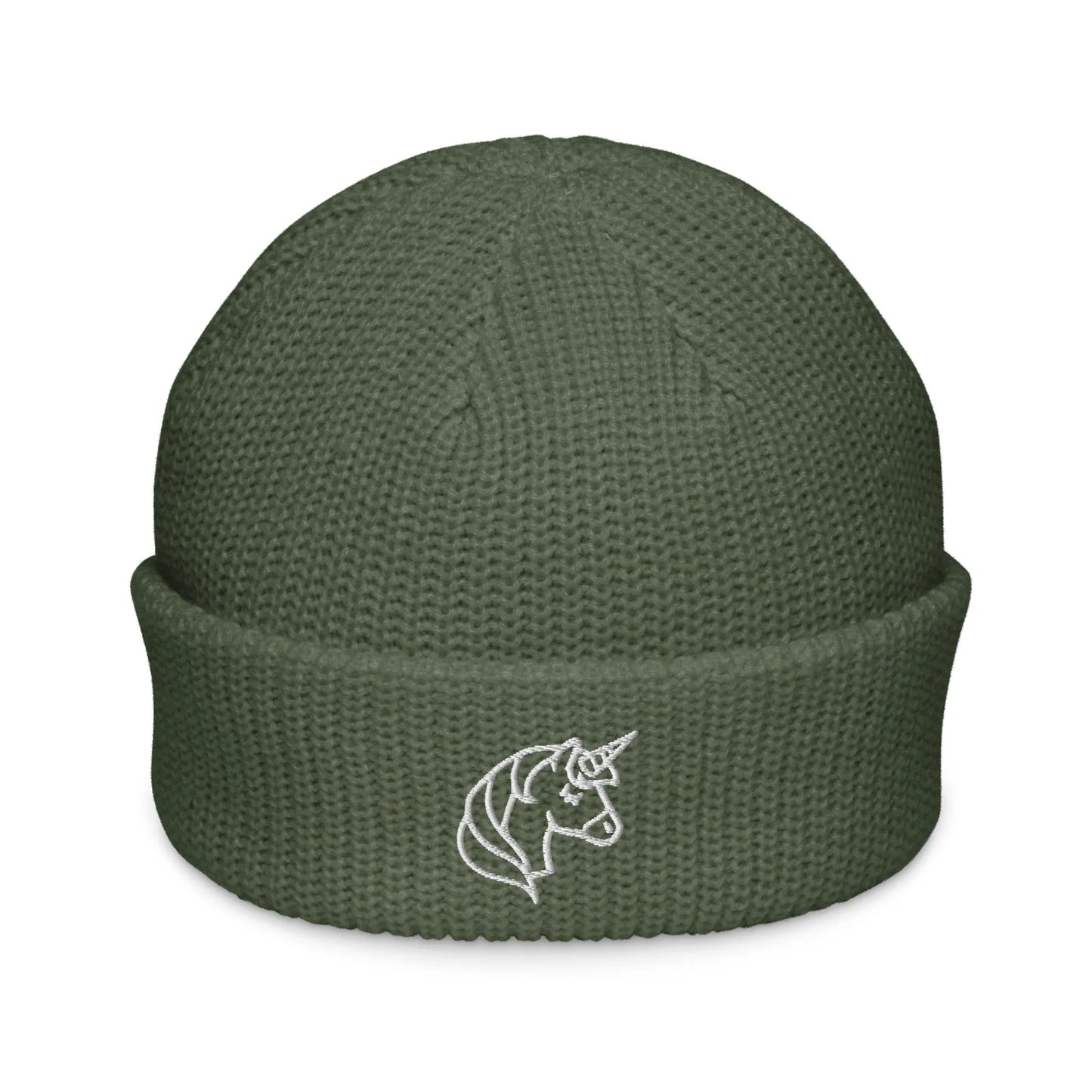 unicorn embroidered dark green beanie, magical, whimsical, Rebel Girl Rampage