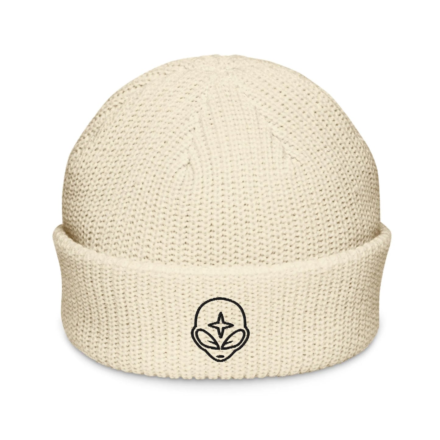 Alien Embroidered Wide Knit Fisherman Beanie, Galactic Federation UFO winter hat, Rebel Girl Rampage 