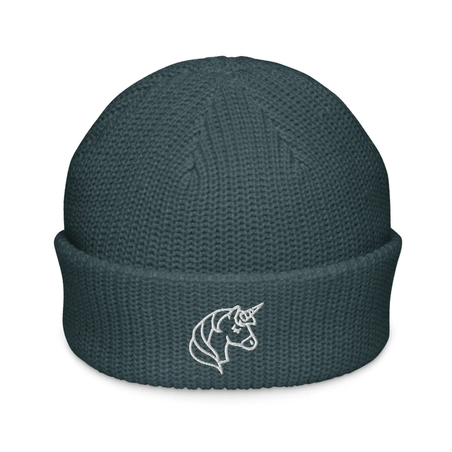 unicorn embroidered dark blue beanie, magical, whimsical, Rebel Girl Rampage