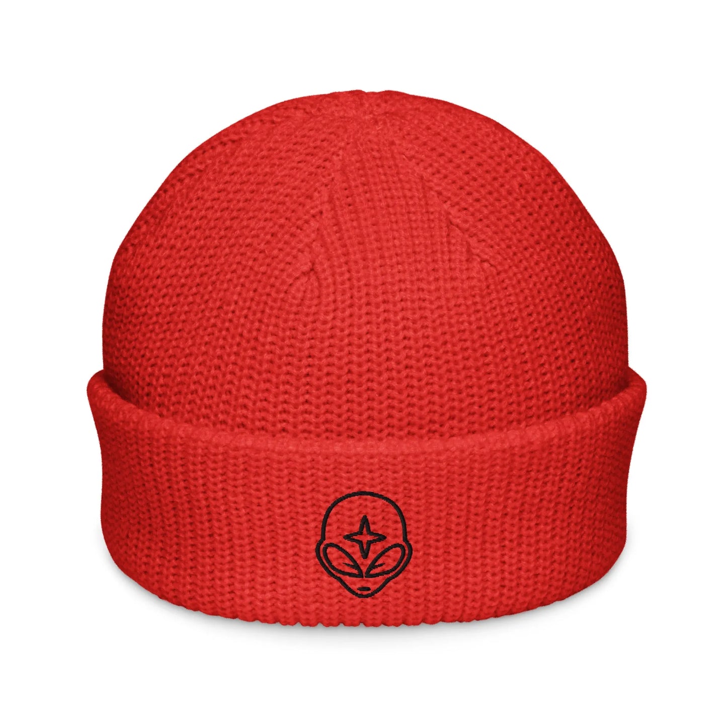 Alien Embroidered Wide Knit Fisherman Beanie, Galactic Federation UFO winter hat, Rebel Girl Rampage 