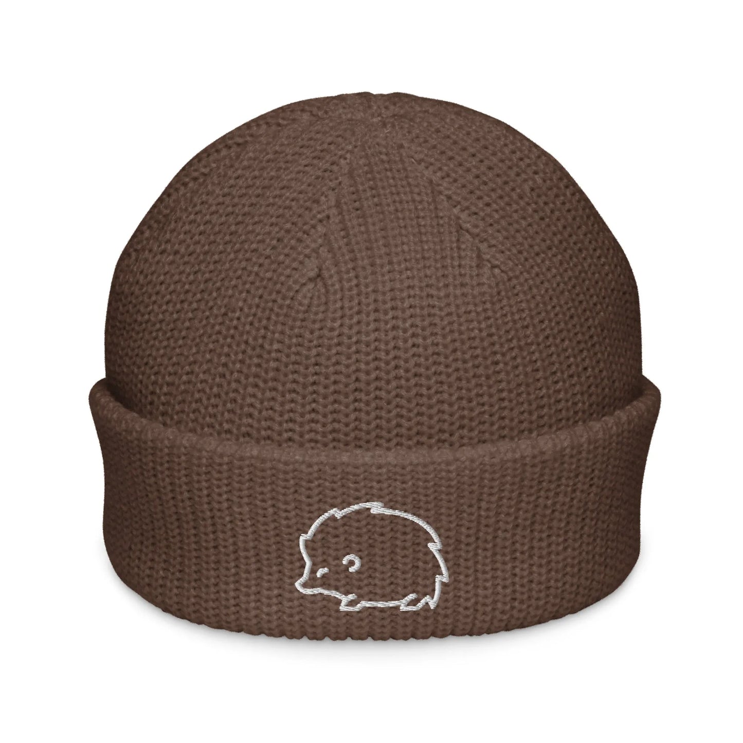 Hedgehog embroidered wide knit Fisherman Beanie cute winter hats by Rebel Girl Rampage