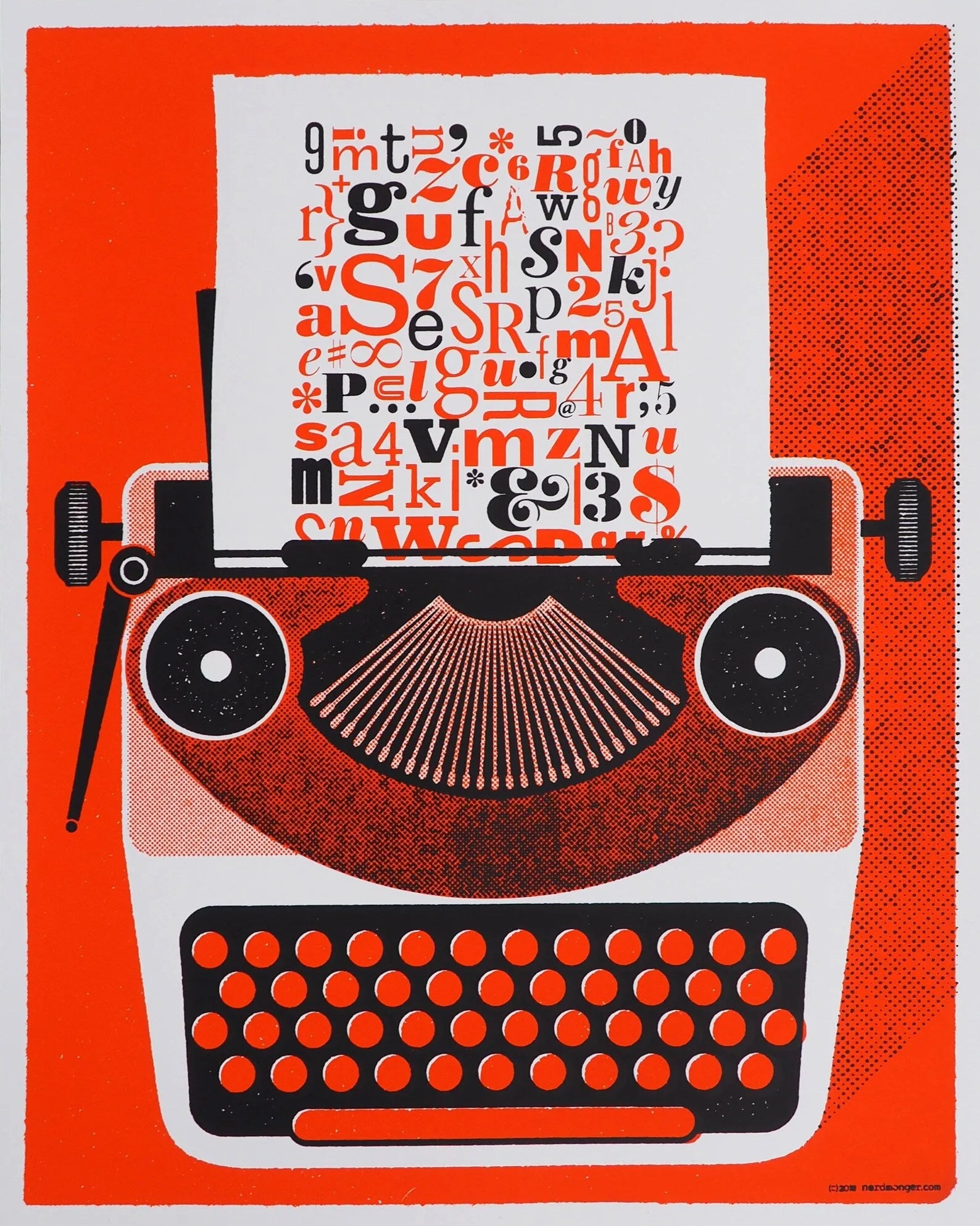 Retro Vintage Typewriter Art Poster Hand silk Screen and designed by artist Nerdmonger room decor Visual Wall ArtRebel Girl Rampage 