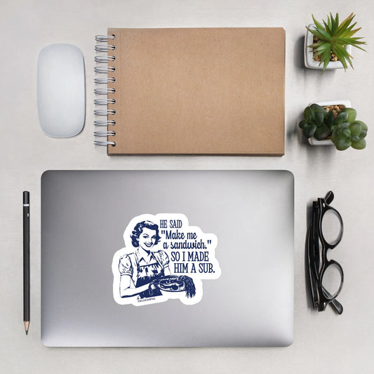 Make Him A Sub Sandwich Feminist Die Cut Sticker, BDSM, Retro housewife design, 1950, 60s, Rebel Girl Rampage 