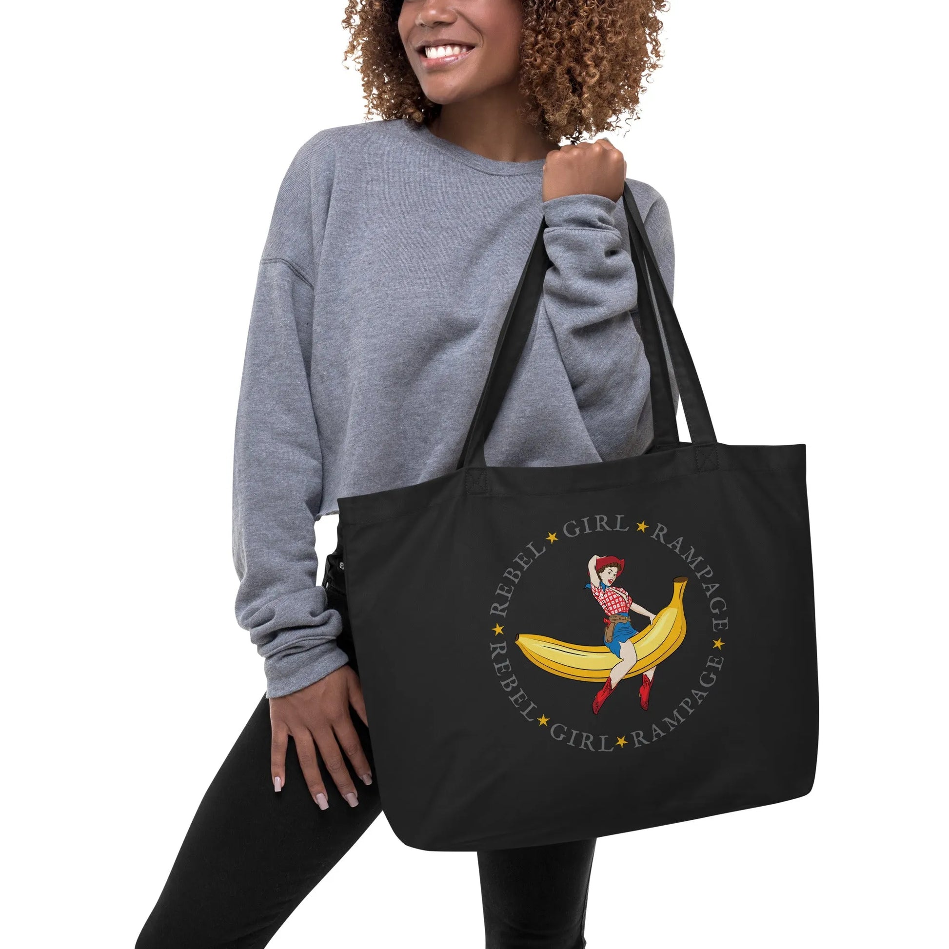 Rebel Girl Rampage Pin Up Vintage Cowgirl Logo Cotton Canvas Beach Market Tote Bag Retro Style