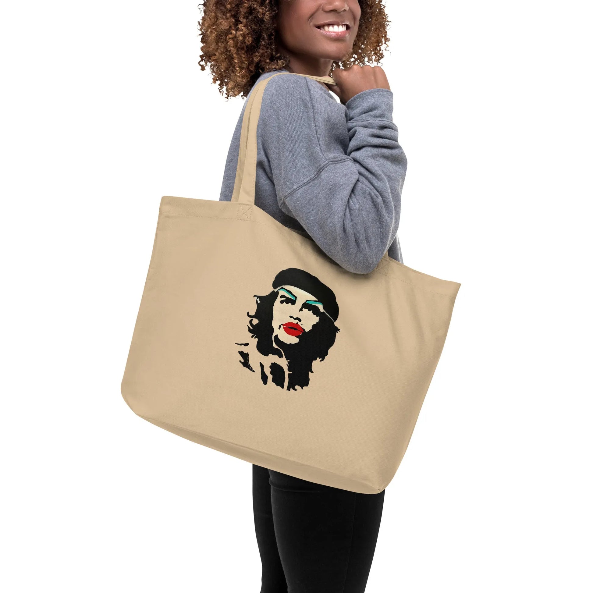 Revolution Slay Ché Guevara Stencil Graffiti Art Large Cotton Canvas Reusable Tote Bag Rebel Girl Rampage