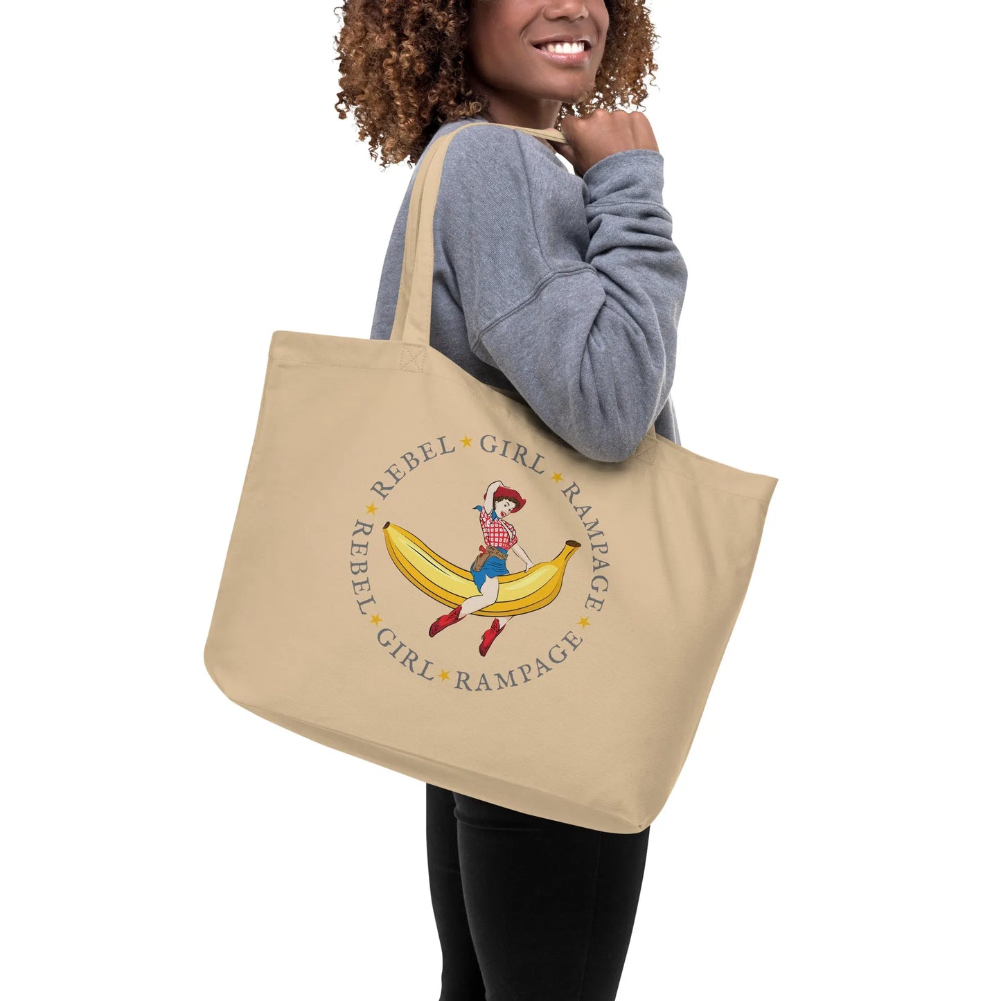 Rebel Girl Rampage Pin Up Vintage Cowgirl Logo Cotton Canvas Beach Market Tote Bag Retro Style