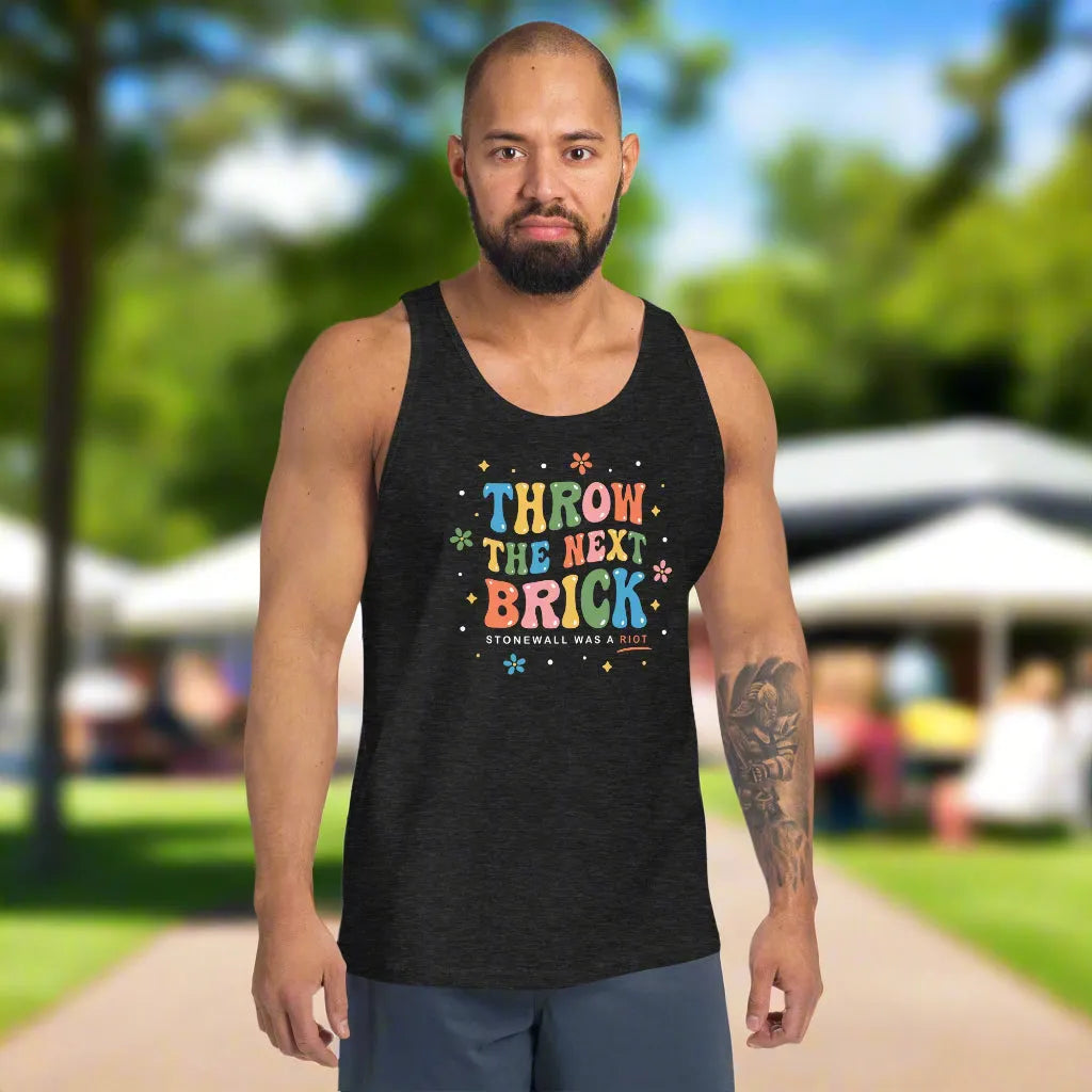 Throw The Next Brick Men’s Tank Top, Gay Pride, Rainbow vintage  1960’s 1970s, Stonewall Riots, Workout Top, LGBTQIA, Rebel Girl Rampage