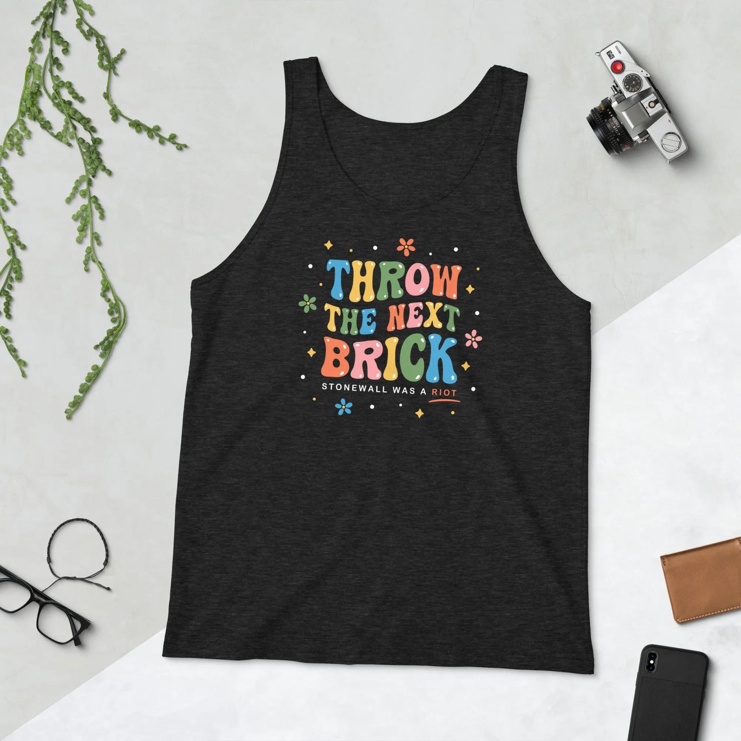 Throw The Next Brick Men’s Tank Top, Gay Pride, Rainbow vintage  1960’s 1970s, Stonewall Riots, Workout Top, LGBTQIA, Rebel Girl Rampage