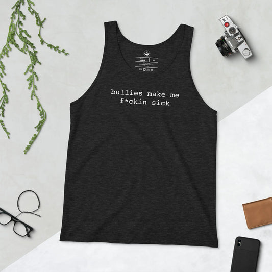 Bullies Make Me F*cking Sick Men’s Tank Top, Trans Lifeline LGBTQ Fundraising design, Rebel Girl Rampage 