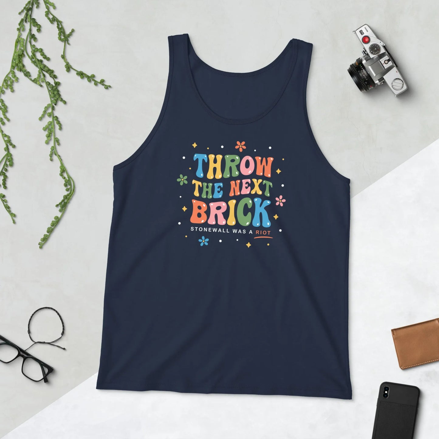 Throw The Next Brick Men’s Tank Top, Gay Pride, Rainbow vintage  1960’s 1970s, Stonewall Riots, Workout Top, LGBTQIA, Rebel Girl Rampage