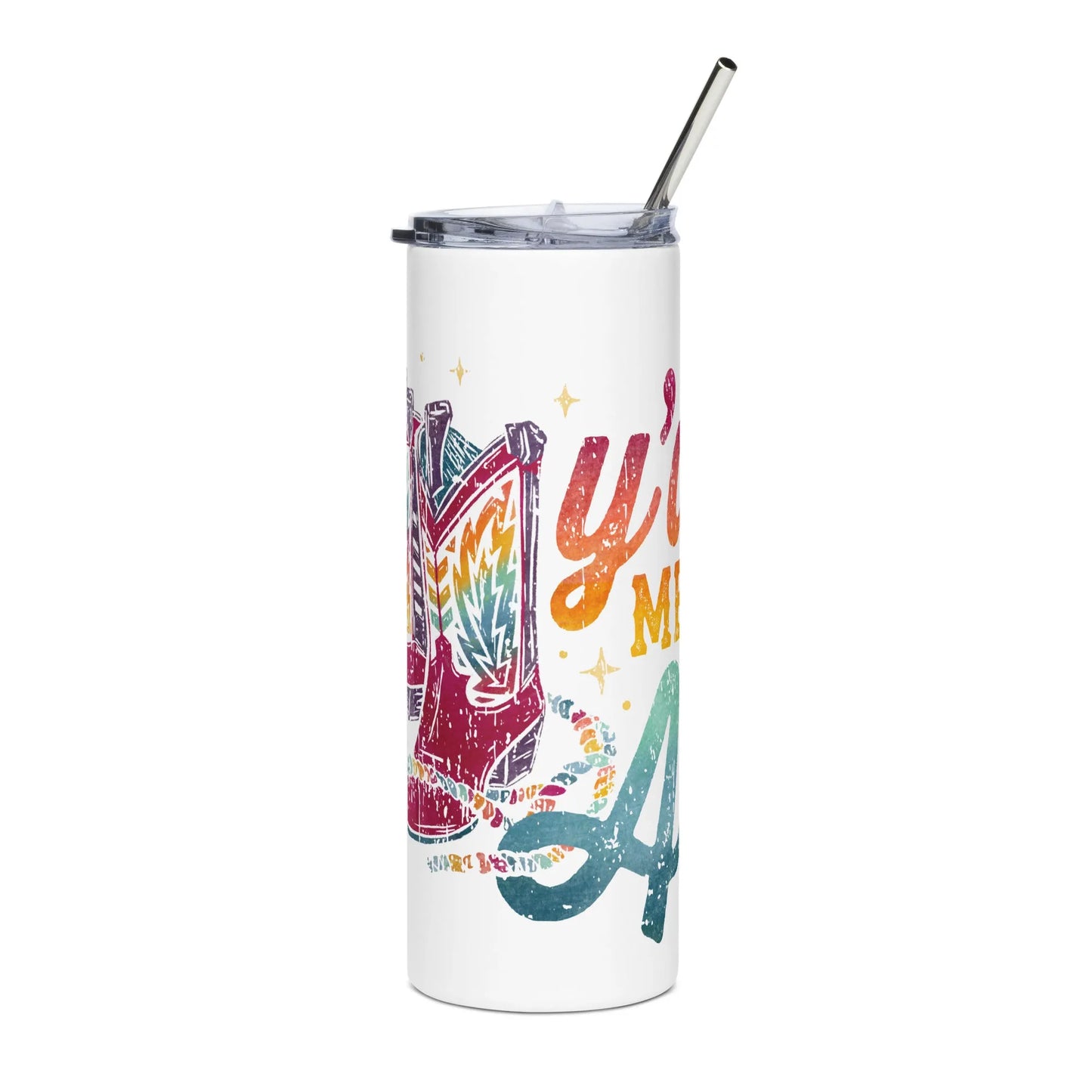Y’all Means All Rainbow Boots Stainless Steel Tumbler