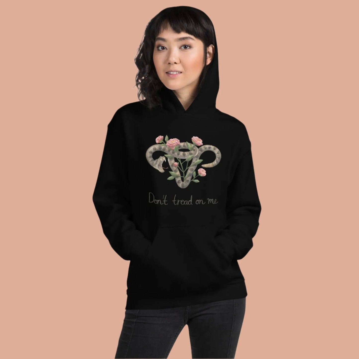 DOn’t Tread On Me Uterus with Flowers unisex feminist pro choice women’s rights hoodie Rattlesnakes ad Roses abortion rights sweatshirt Rebel Girl Rampage 