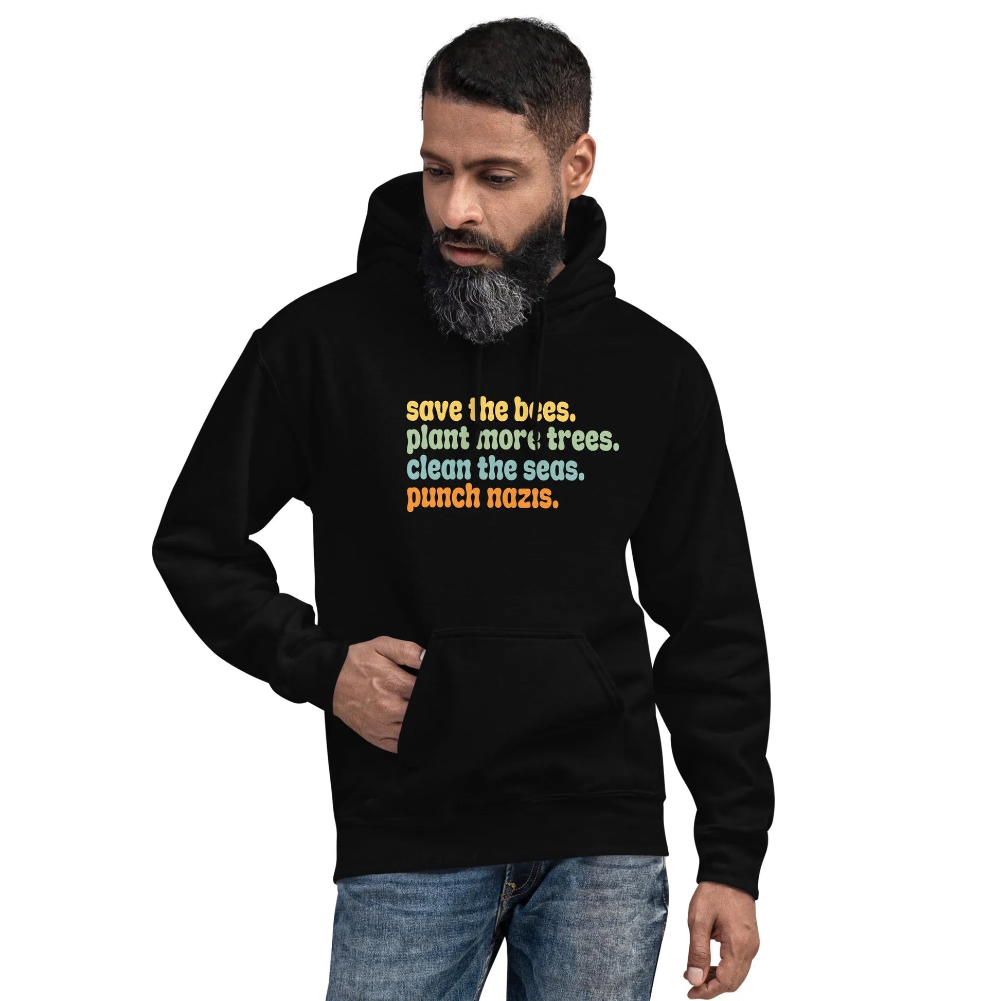 Bee’s, Trees, Seas & Punch Nazi’s Unisex Hoodie, Anti Racist Sweatshirt, BLM, Save The Earth, Rebel Girl Rampage