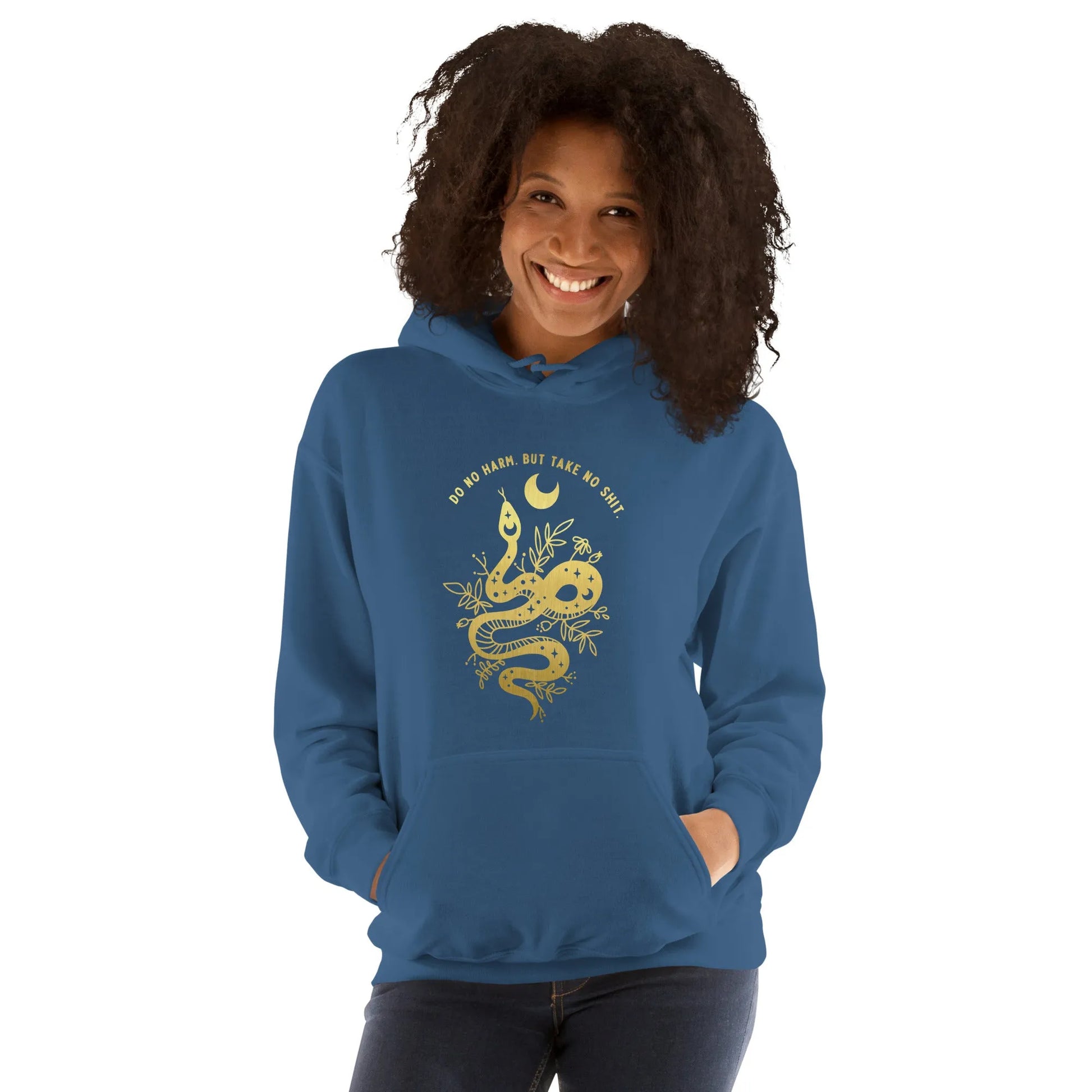 Do no harm, but take no shit gold snake with stars graphic hoodie, sassy, empowered, bold, fun, Rebel Girl Rampage