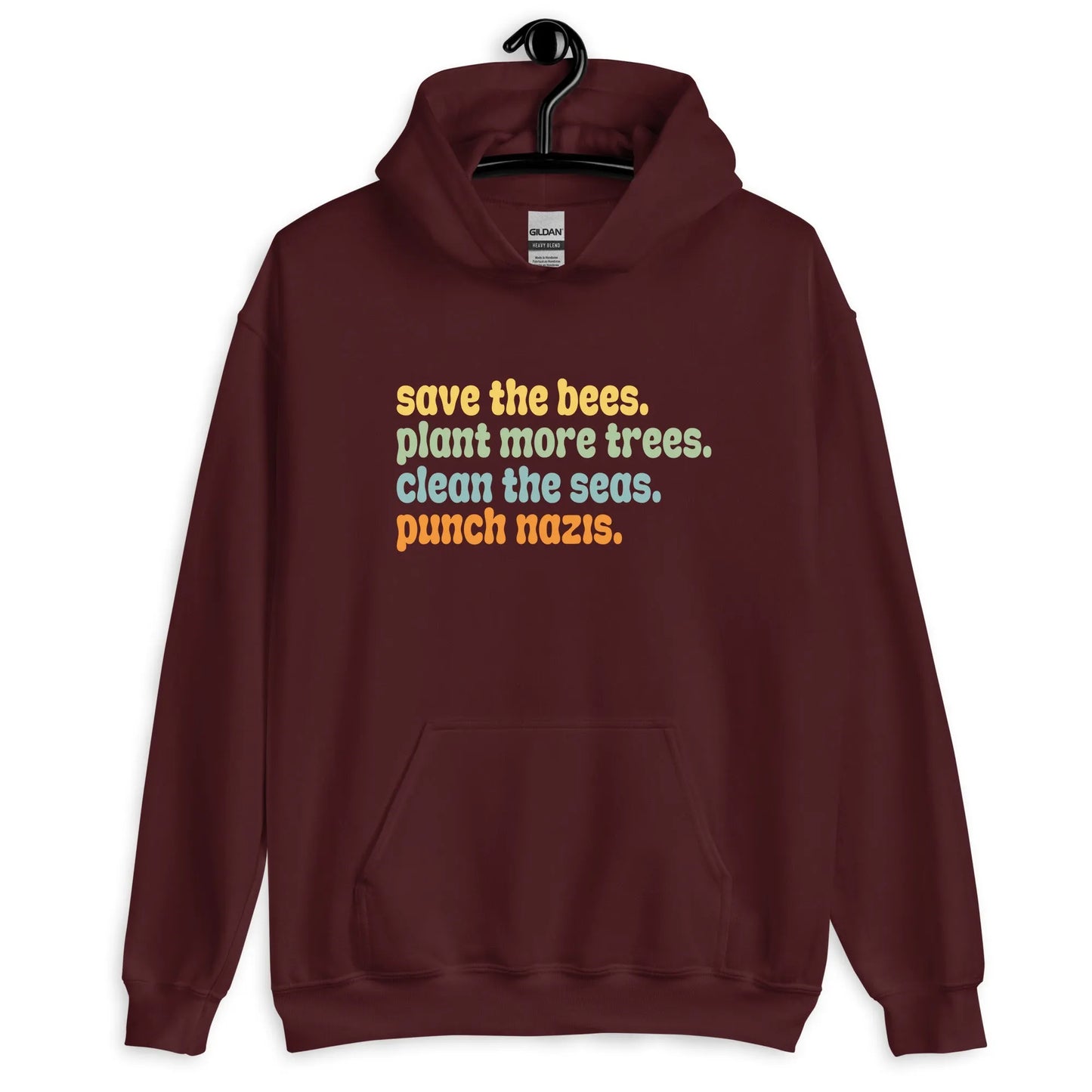 Bee’s, Trees, Seas & Punch Nazi’s Unisex Hoodie, Anti Racist Sweatshirt, BLM, Save The Earth, Rebel Girl Rampage