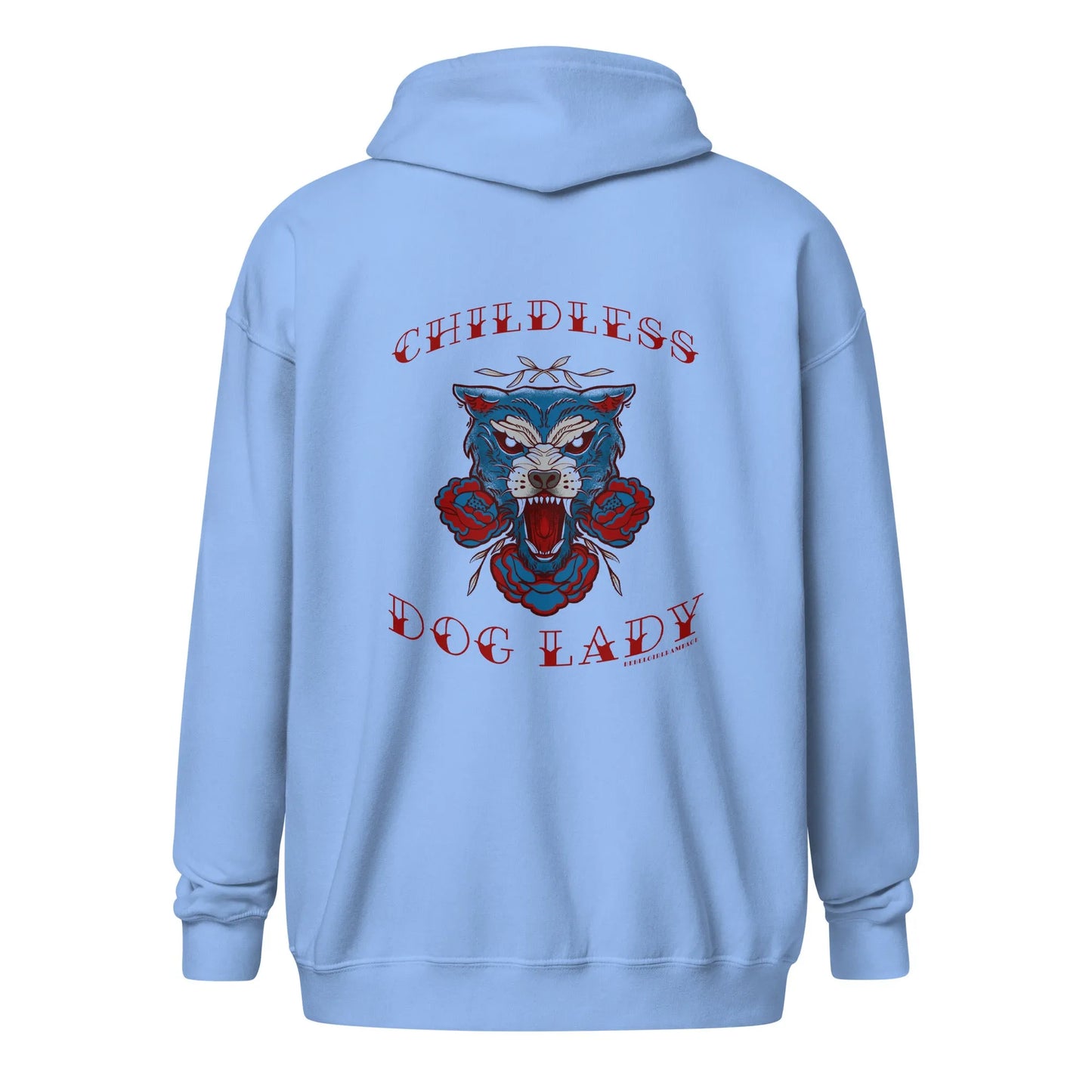 Childless Dog Lady Heavy Zip Hoodie, Rebel Girl Rampage American Vintage tattoo Style artwork 