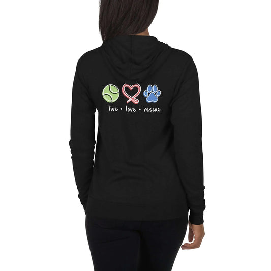 Live Love Rescue Dog Unisex Zip Hoodie Adopt Don’t Shop 