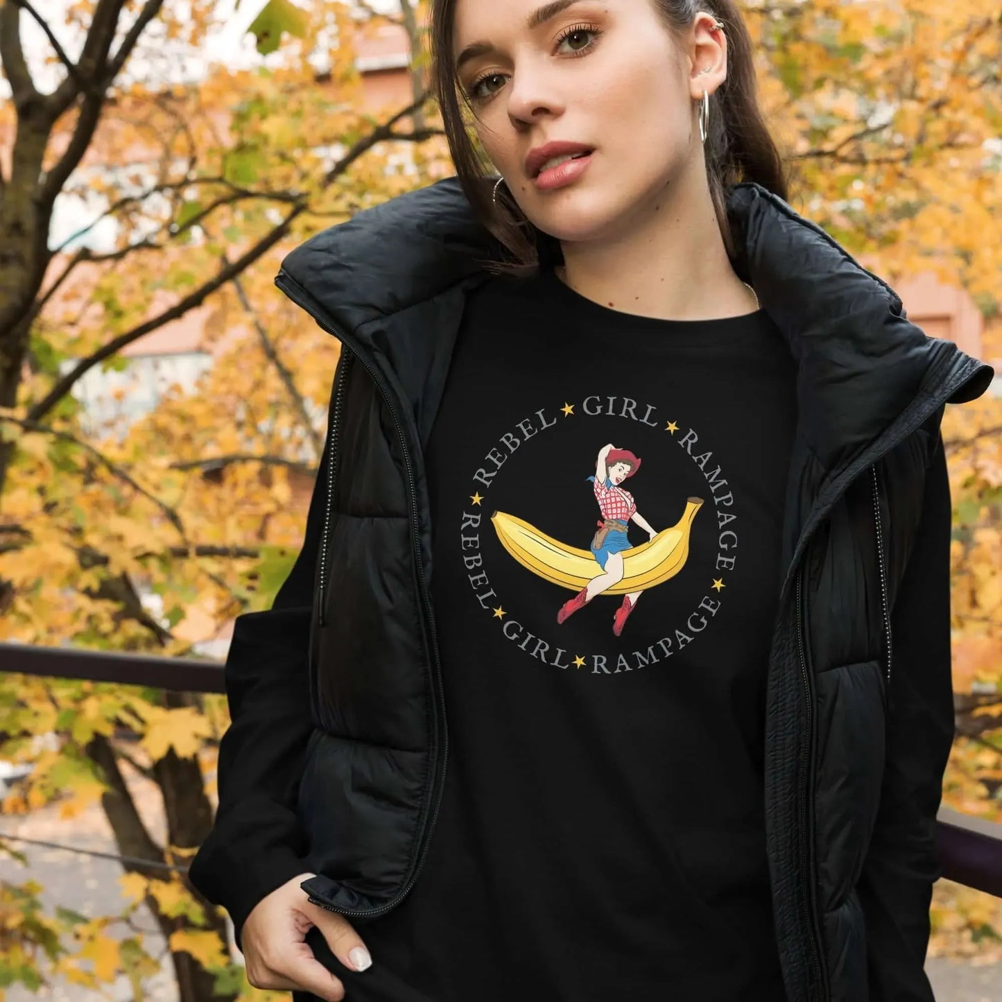 Banana Pinup Cowgirl Long Sleeve Tee