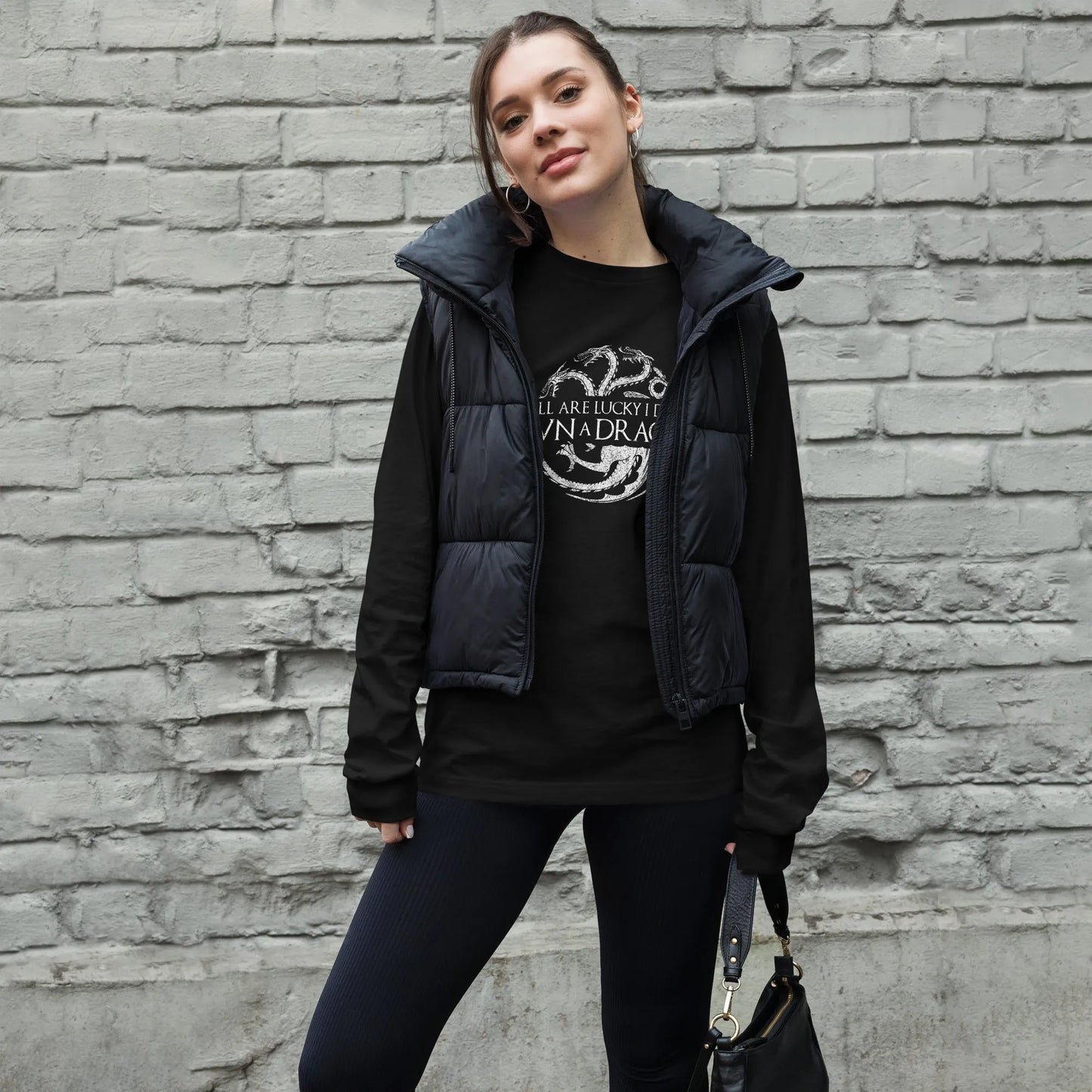 Y'all are lucky I don't own a dragon circular dragon graphic with three heads on a black long sleeve t shirt, whimsical, magic, fantasy, Rebel Girl Rampage