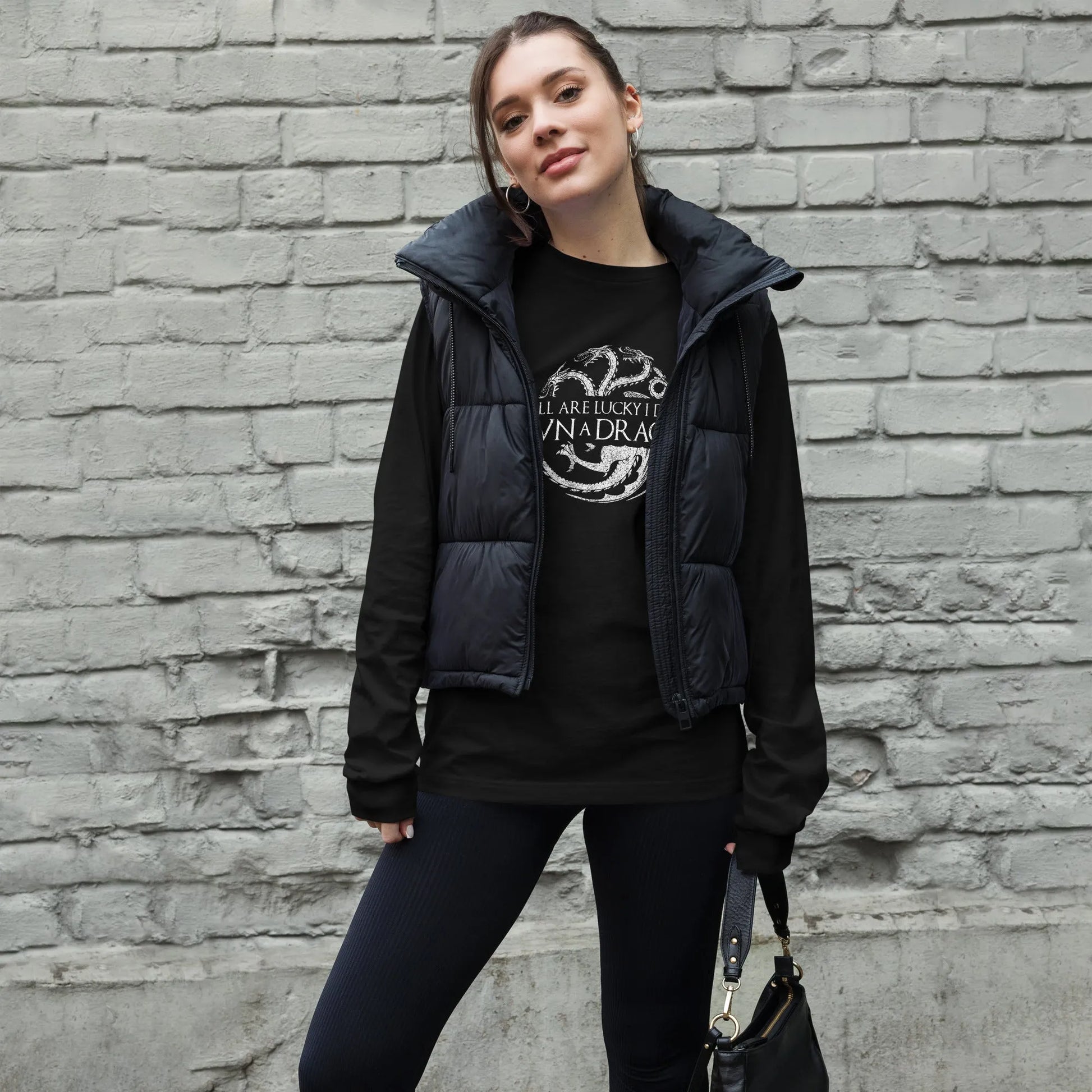 Y'all are lucky I don't own a dragon circular dragon graphic with three heads on a black long sleeve t shirt, whimsical, magic, fantasy, Rebel Girl Rampage
