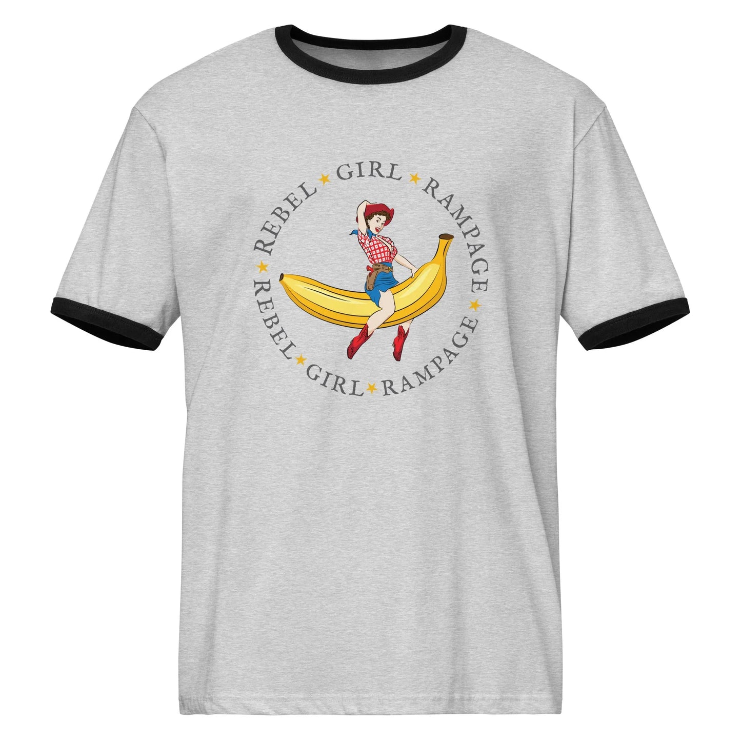 Pinup Cowgirl Rebel Girl Rampage Logo Vintage Style Ringer T-Shirt