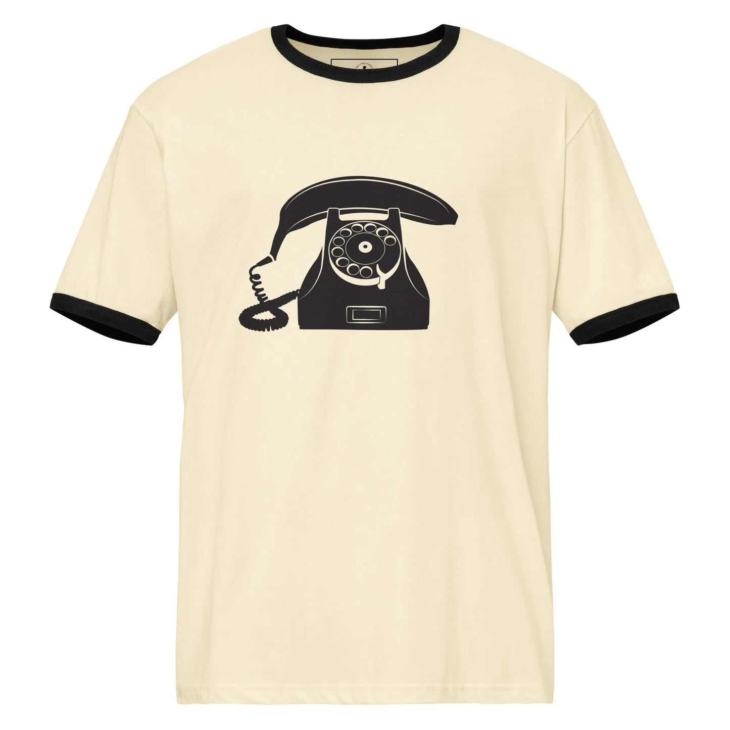 Banana phone retro graphic on a ringer style cream and black t shirt, Rebel Girl Rampage