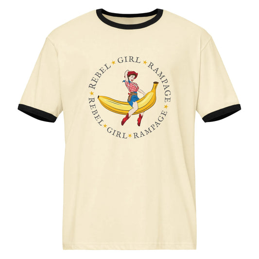 Pinup Cowgirl Rebel Girl Rampage Logo Vintage Style Ringer T-Shirt