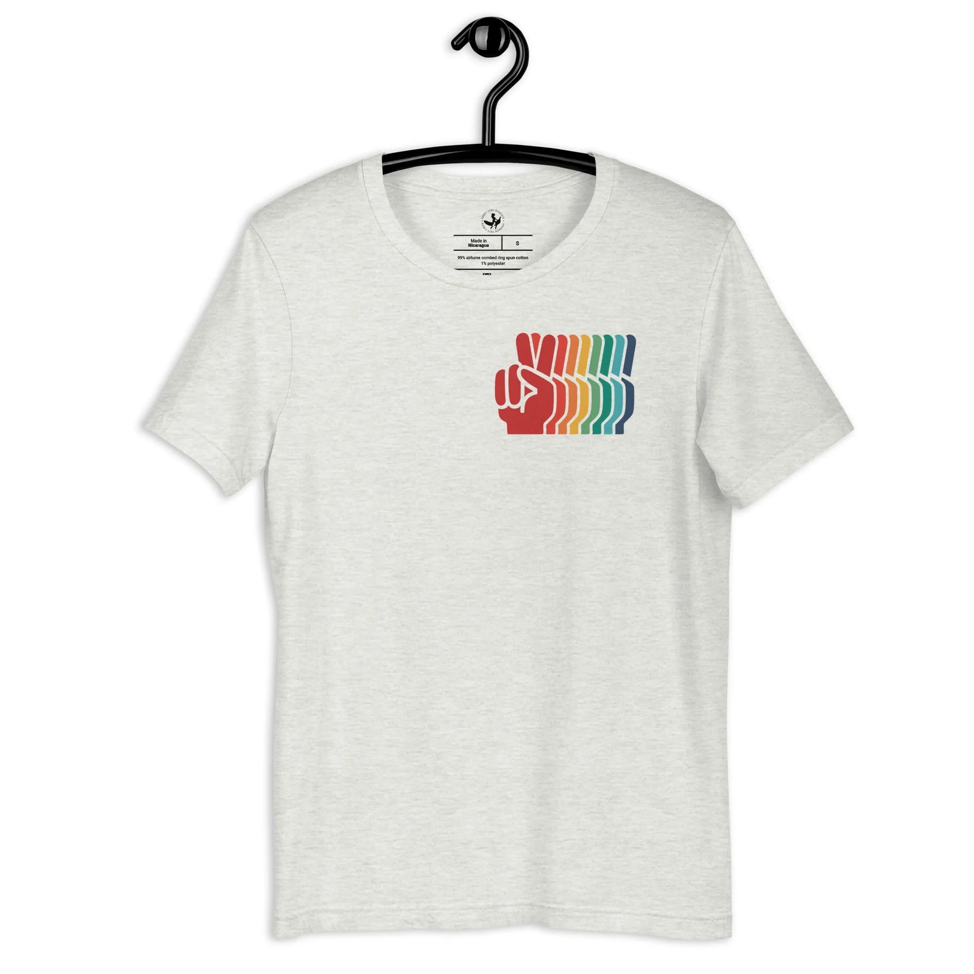 Rainbow Peace Sign Fingers Unisex T-Shirt, LGBTQ Pride, Anne Lesniak, Rebel Girl Rampage 