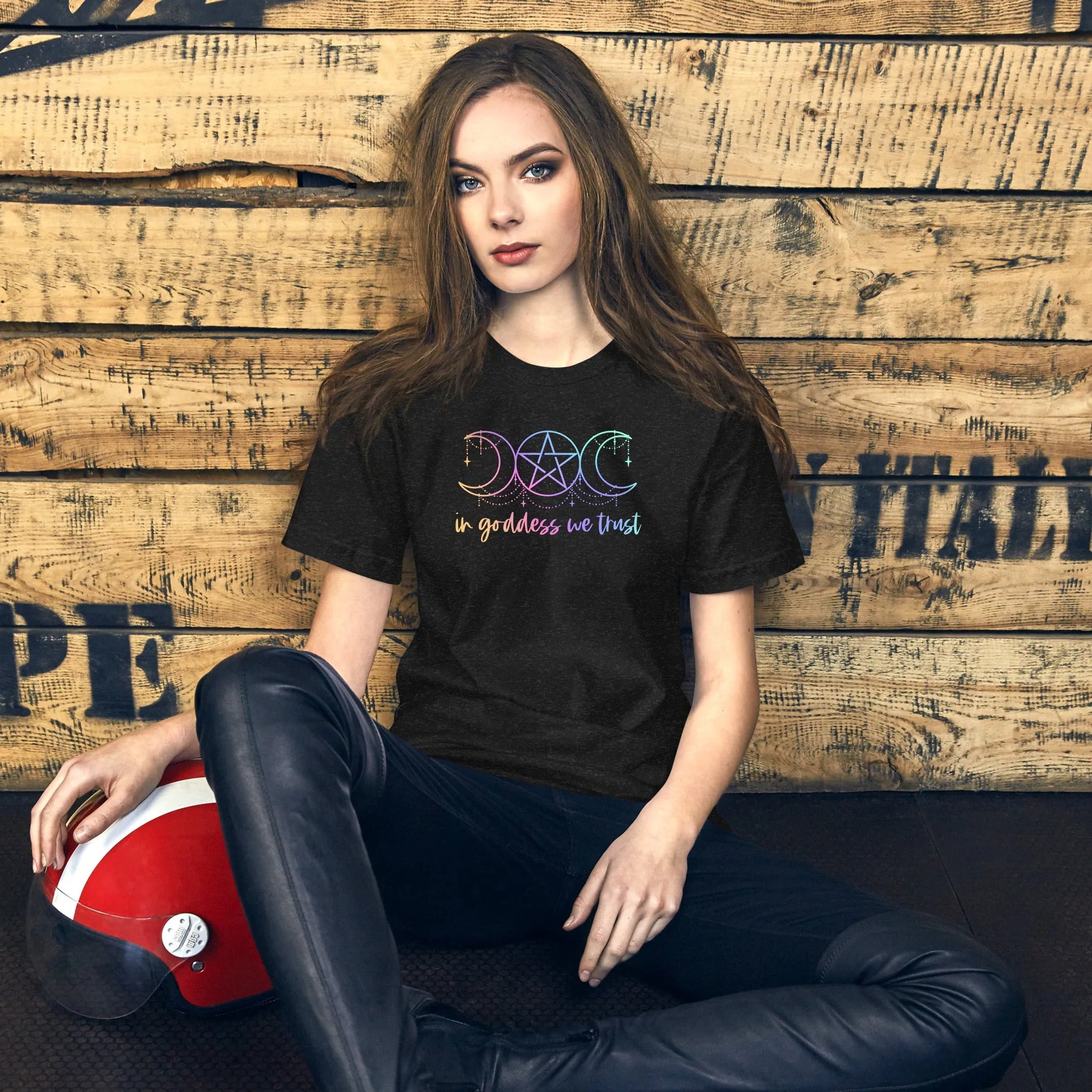In Goddess We Trust Unisex T-Shirt, Witchy magical feminine, Moon phase, pentagram, Rebel Girl Rampage 