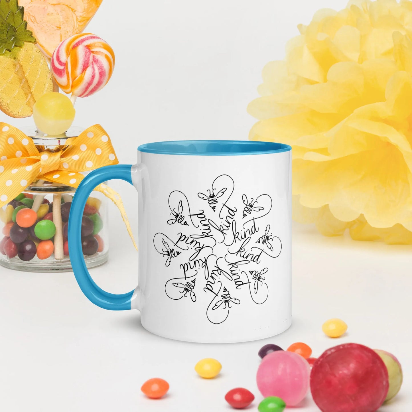 Bee Kind positive energy mandala ceramic coffee or tea mug good vibes rebel girl rampage