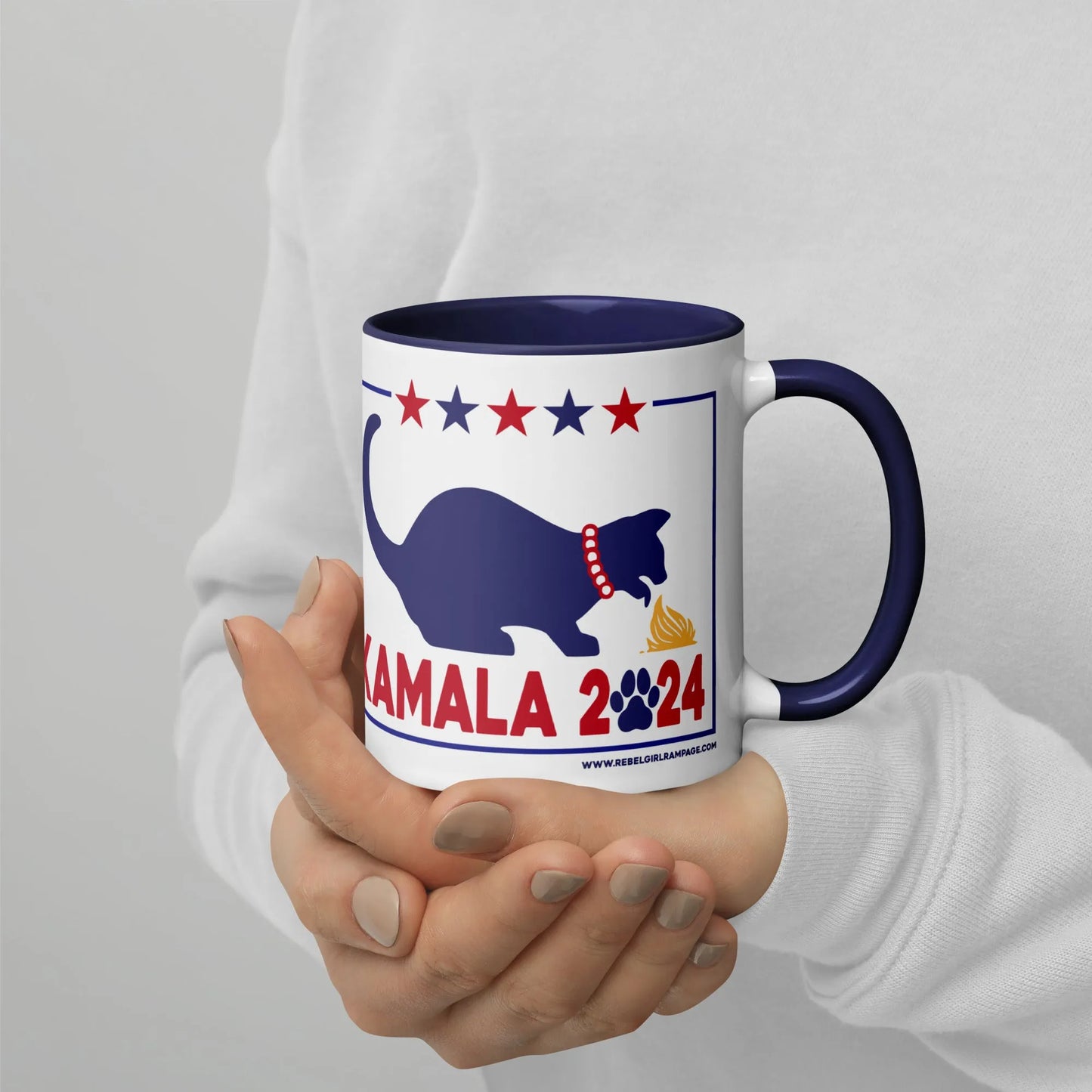 Kamala Kat Ceramic democrat coffee Mug for demure and mindful childless cat ladiesRebel Girl Rampage