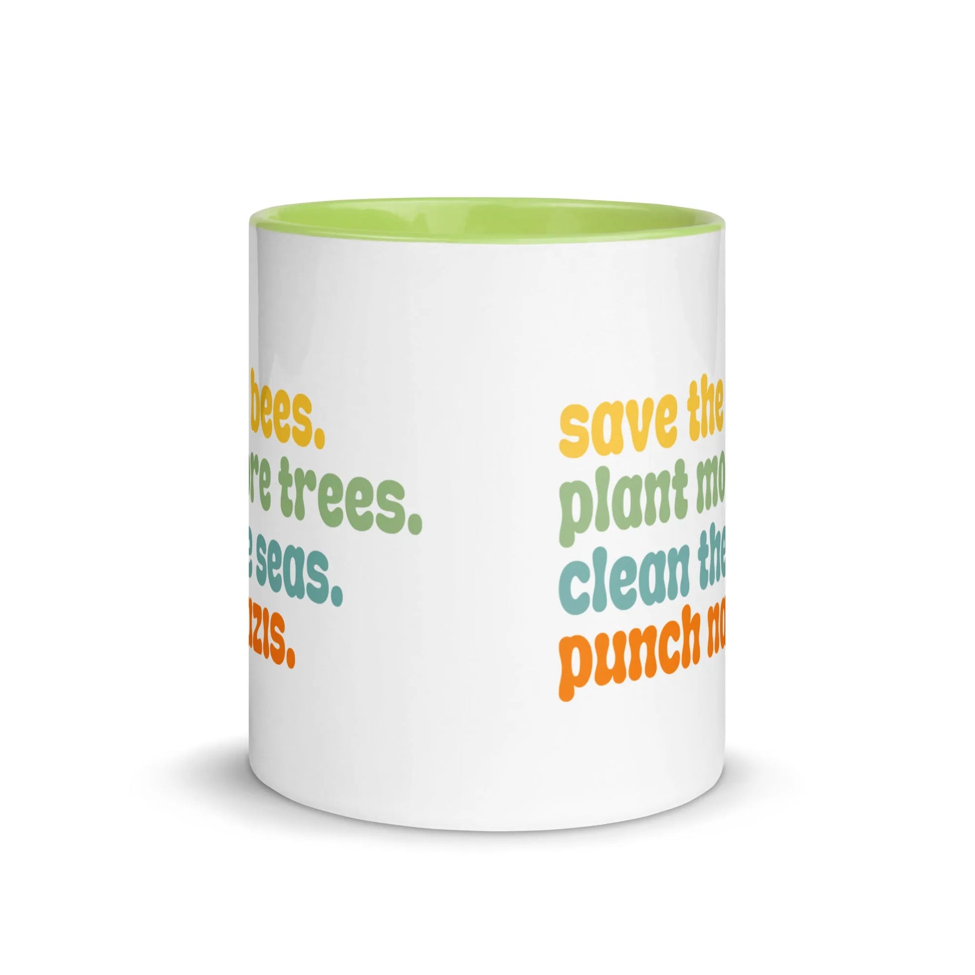 Bees, Trees & Seas Puch Nazis Rhyme Ceramic Coffee Mug with color, Rebel Girl Rampage 