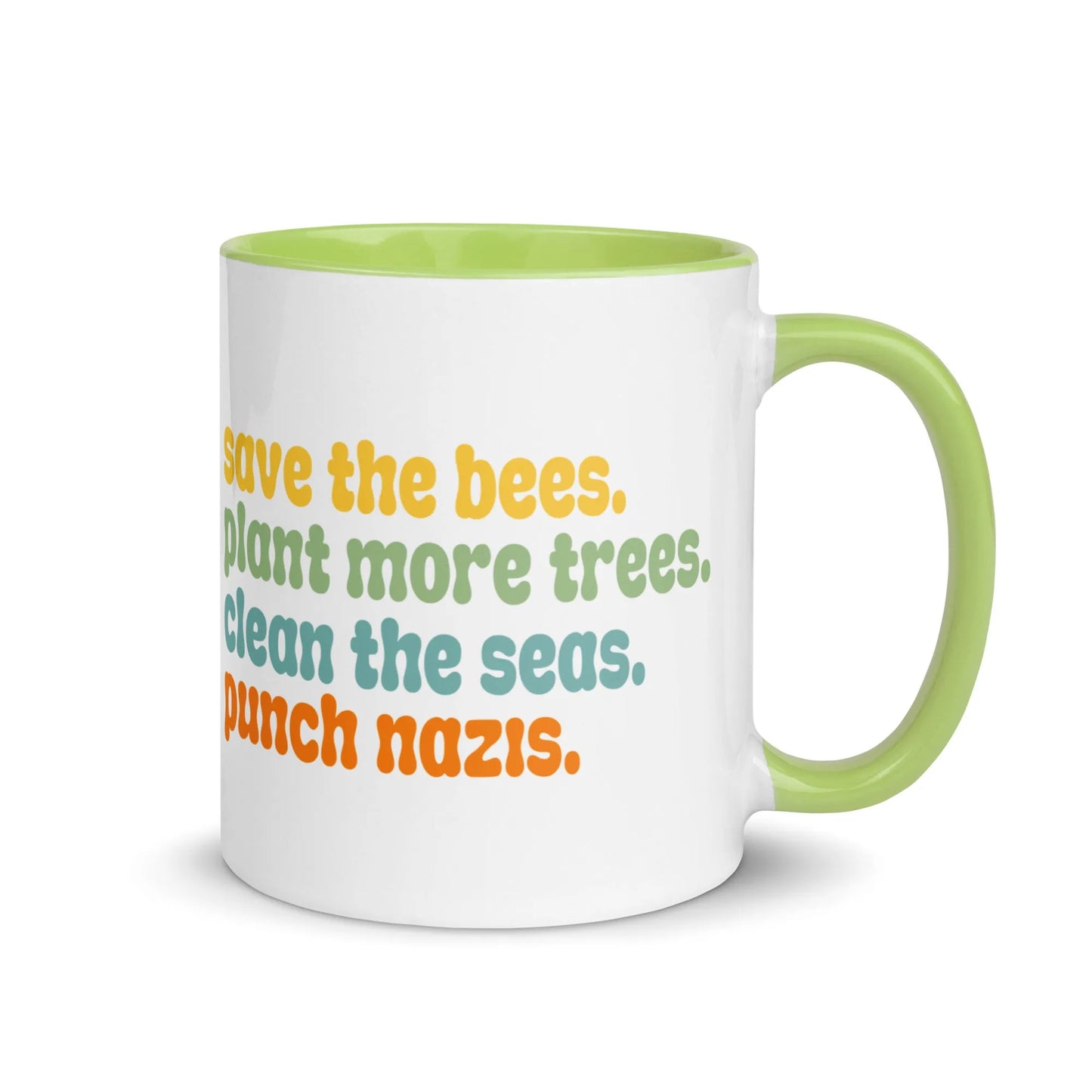 Bees, Trees & Seas Puch Nazis Rhyme Ceramic Coffee Mug with color, Rebel Girl Rampage 