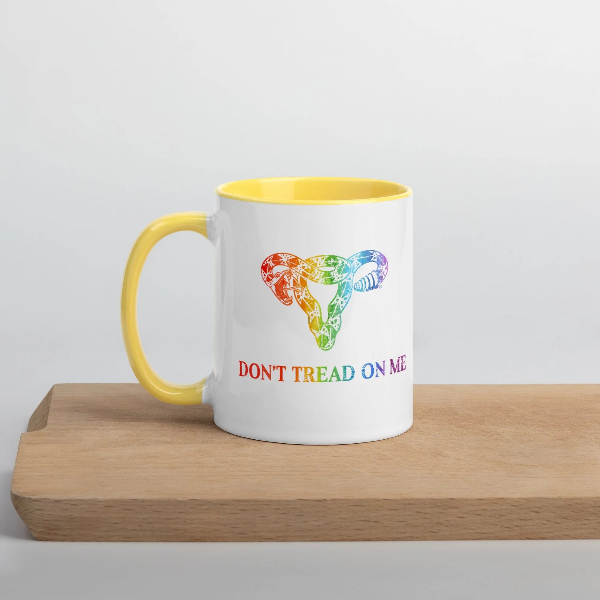 Don’t Tread On Me Rainbow Pride Gadsden Uterus LGBTQ Ceramic Coffee Mug Rebel Girl Rampage