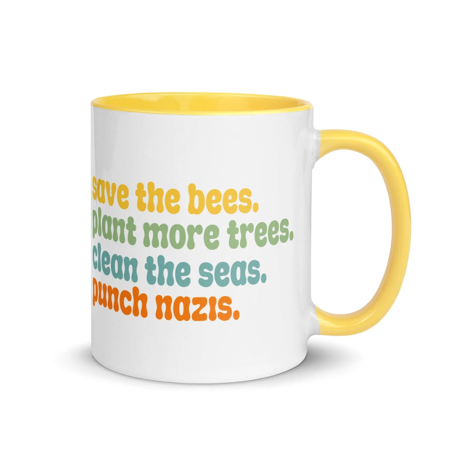 Bees, Trees & Seas Puch Nazis Rhyme Ceramic Coffee Mug with color, Rebel Girl Rampage 