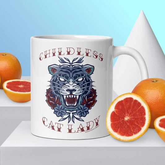 Childless Cat Lady Ceramic Mug, Rebel Girl Rampage