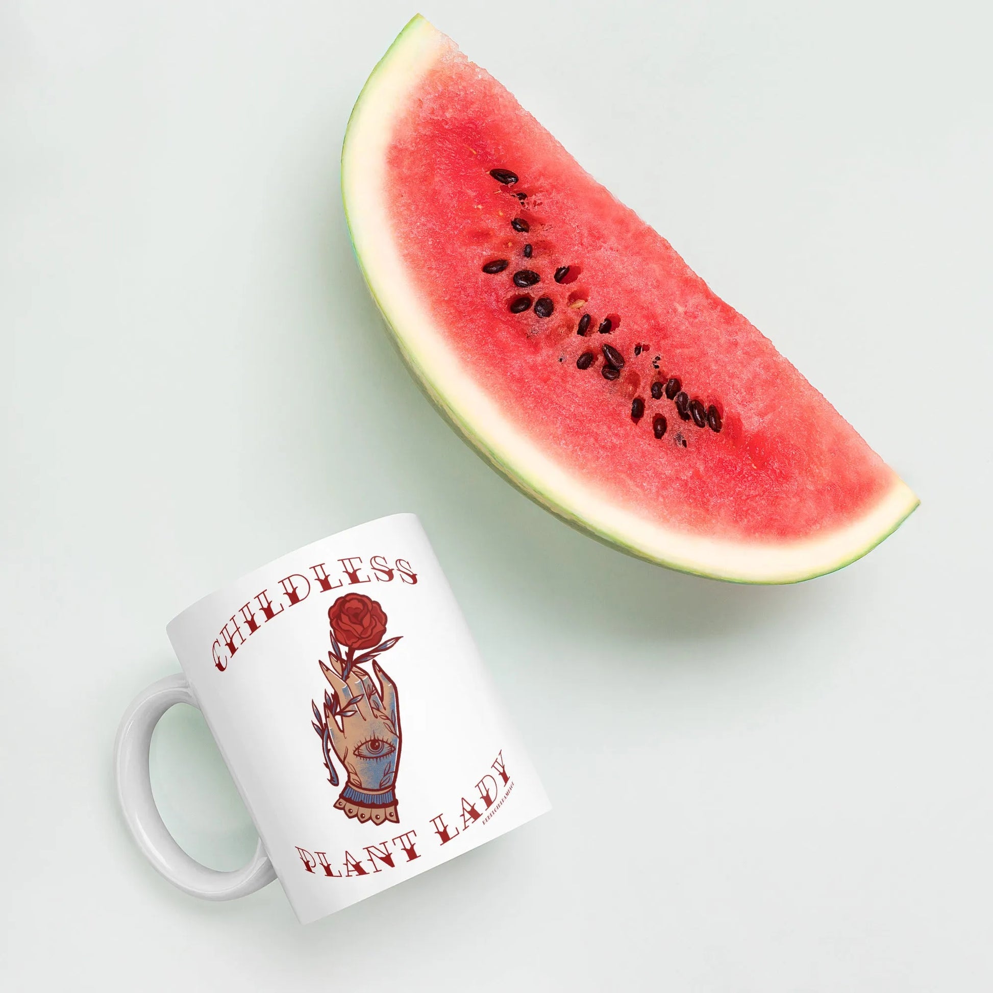 Childless Plant Lady Ceramic Mug, Rebel Girl Rampage, Mug, Home, Designs by Lindsey