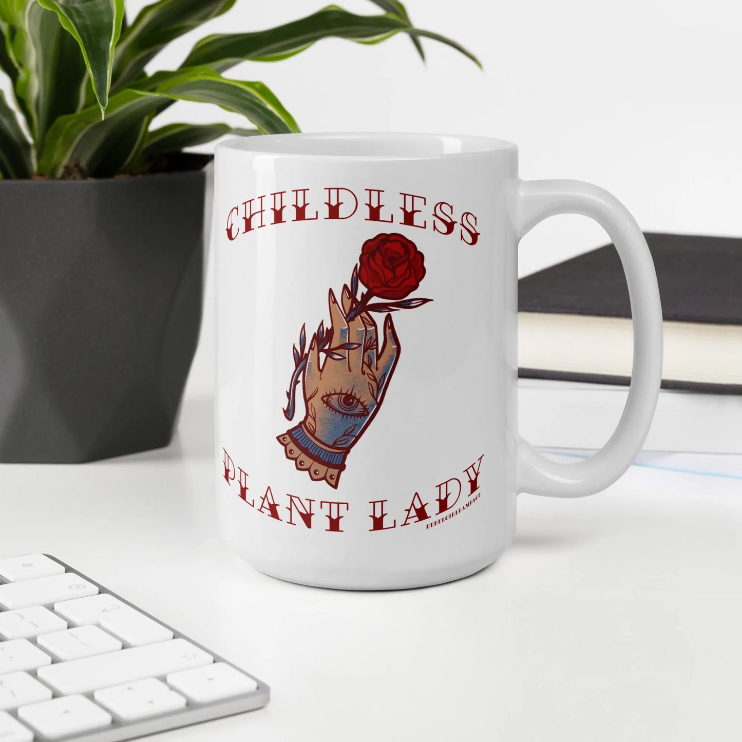 Childless Plant Lady Ceramic Mug, Rebel Girl Rampage, Mug, Home, Designs by Lindsey