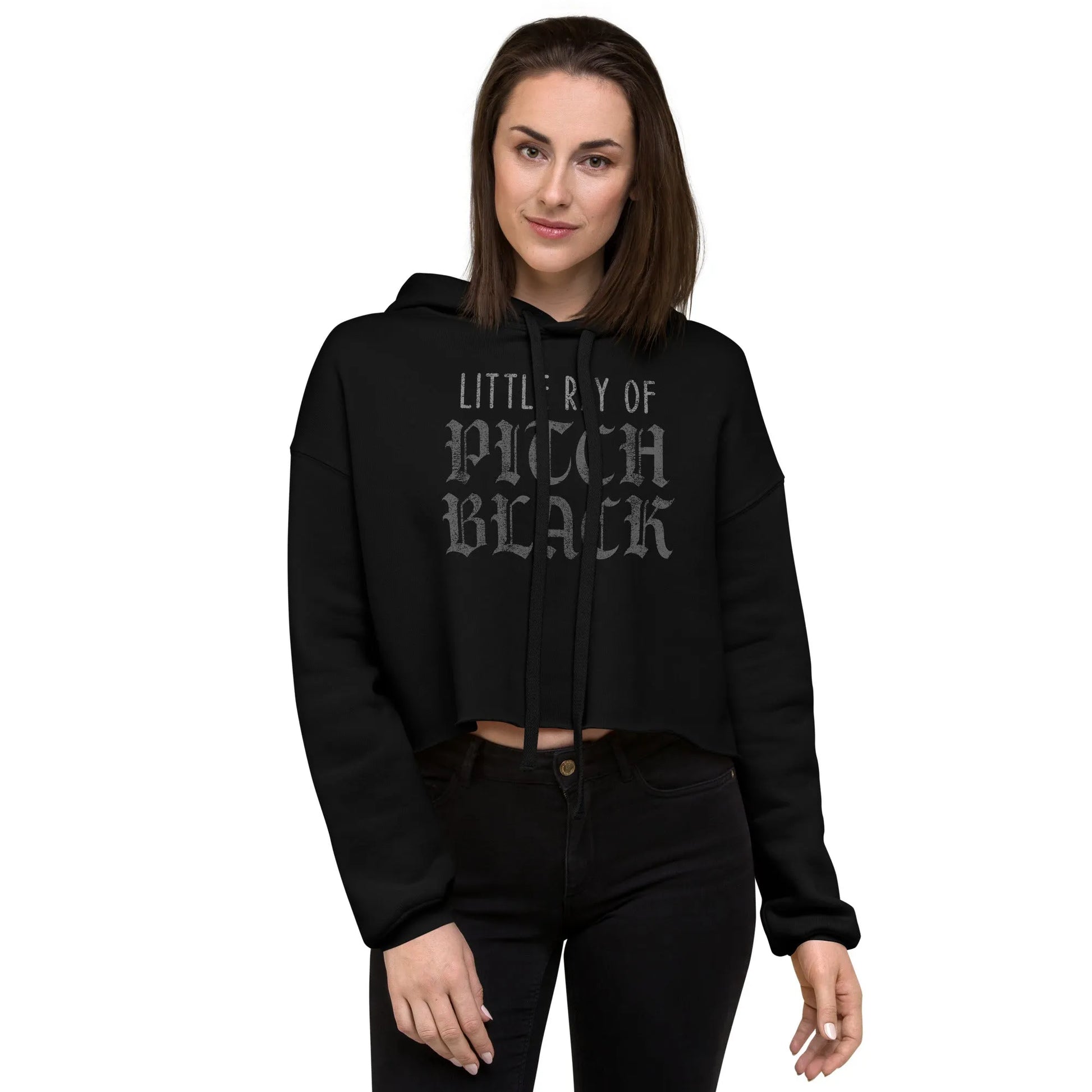 Little Ray Of Pitch Black Crop Hoodie, Halloween, goth girls, witchy, Rebel Girl Rampage 