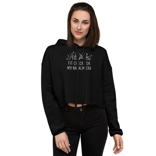 Kpop Demon Hunters Fit Check for My Napalm Era graphic with makeup, heels and swords on a black crop hoodie, Rebel Girl Rampage